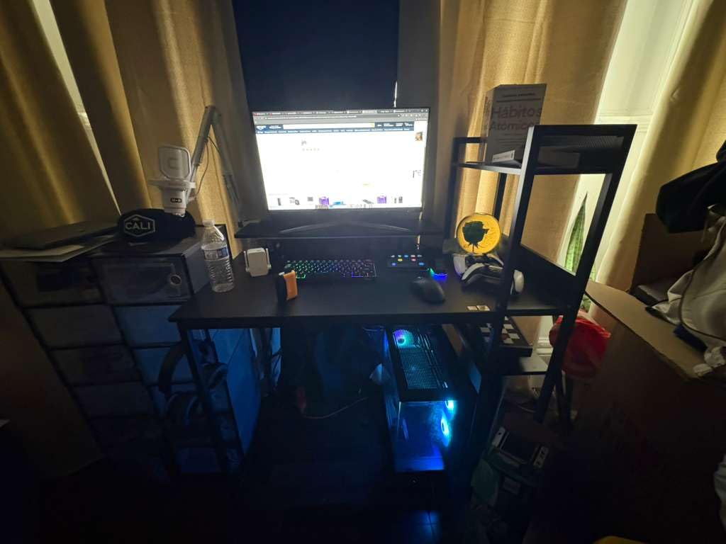 ODK Reversible Gaming Desk LED Lights, 40 Inch Computer Desk with Storage Shelves & Monitor Stand - Carbon Fiber Black customer photo 1