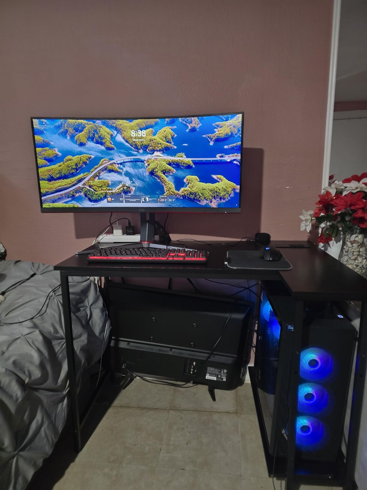 TIQLAB Gaming Desk with Power Outlets - 40 inch L Shaped Computer Desk, Reversible Design Small Corner Desk customer photo 2