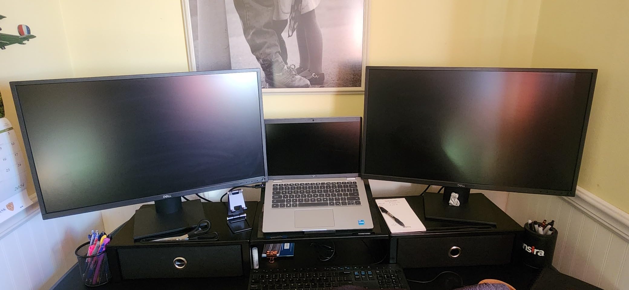WESTREE Monitor Stand Riser with Adjustable Laptop Stand Riser, Steel Frame Dual Monitor Stand with Two Drawers for 2 Monitors customer photo 2