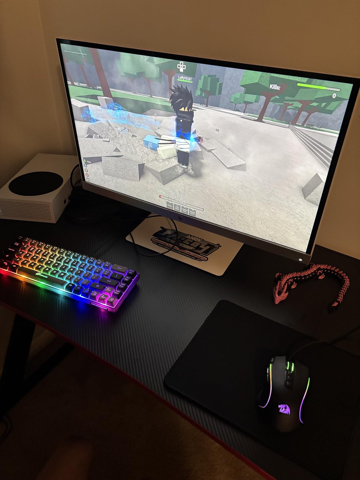 PayLessHere 47 Inch Gaming Table with Z-Shaped Computer Desk, Steel Frame, Headphone Hook, Adjustable Feet, Carbon Fiber Texture Surface customer photo 2