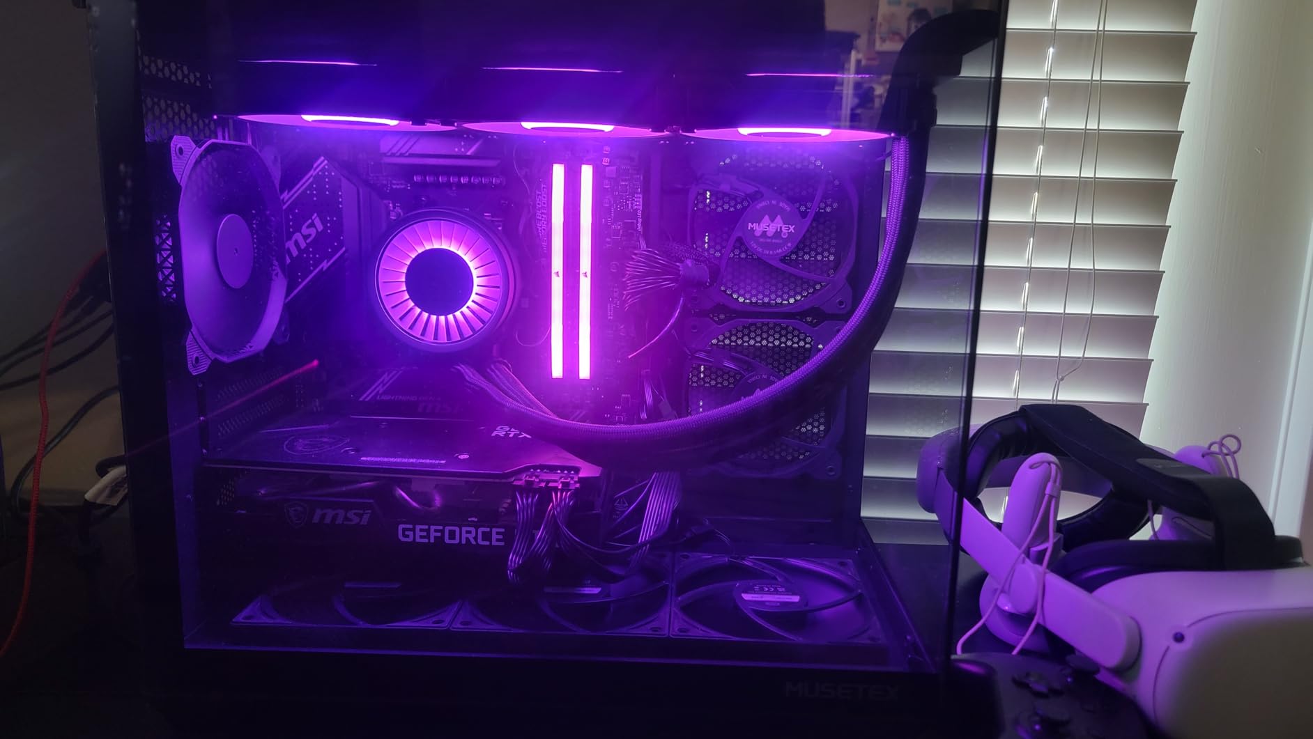 MUSETEX ATX PC Case, 3 x 120mm Fans Pre-Installed, 360MM RAD Support, 270° Full View Tempered Glass Gaming PC Case with Type-C, Mid Tower ATX Computer Case, Black, Y6 customer photo 1