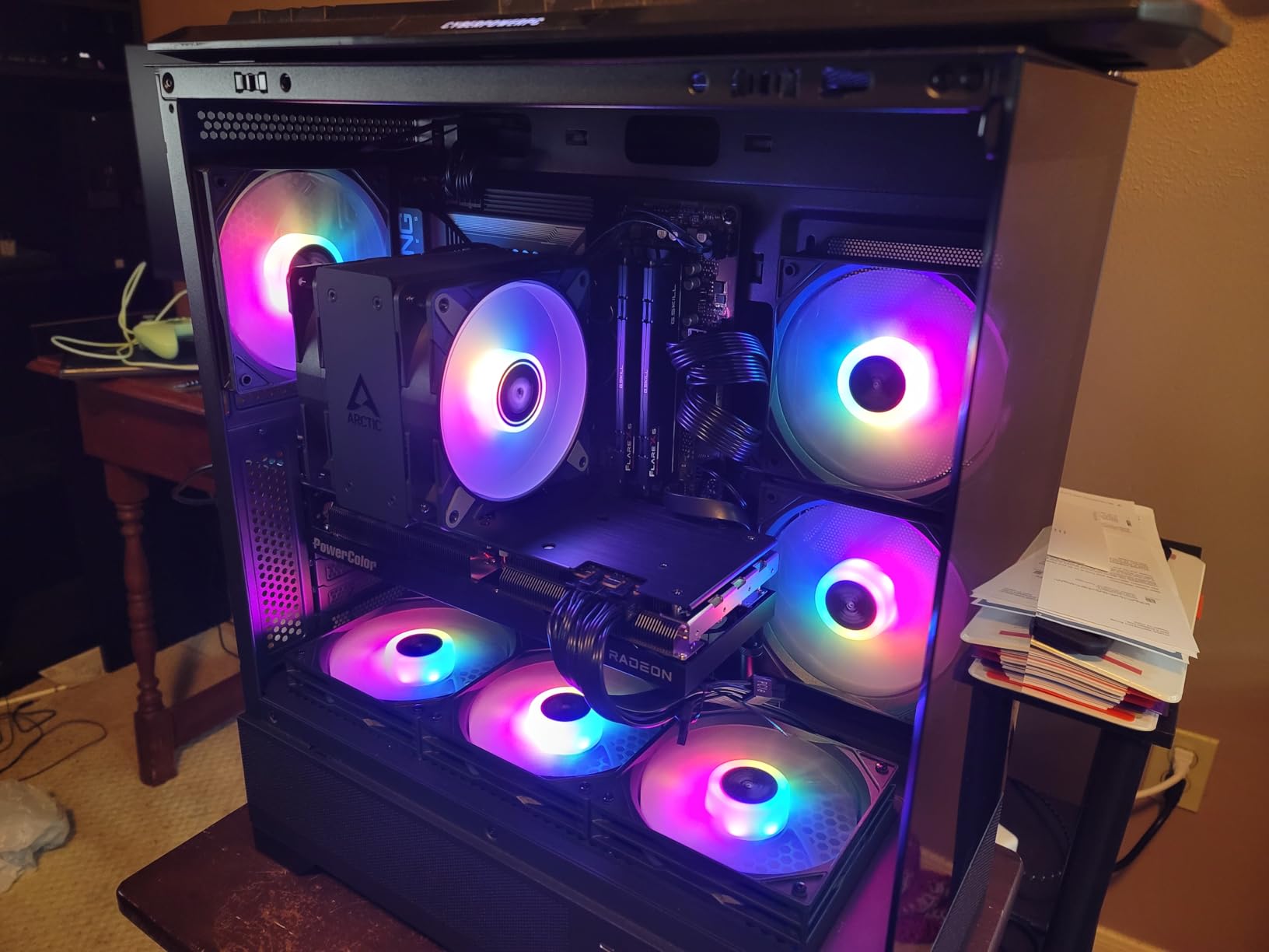 Aqua 7, Pre-Installed 6 × 120mm PWM ARGB Fan, ATX Mid Tower PC Case, Computer case with Panoramic View Tempered Glass Front & Side Panel, Type C Port, Gaming PC Case, Black customer photo 1