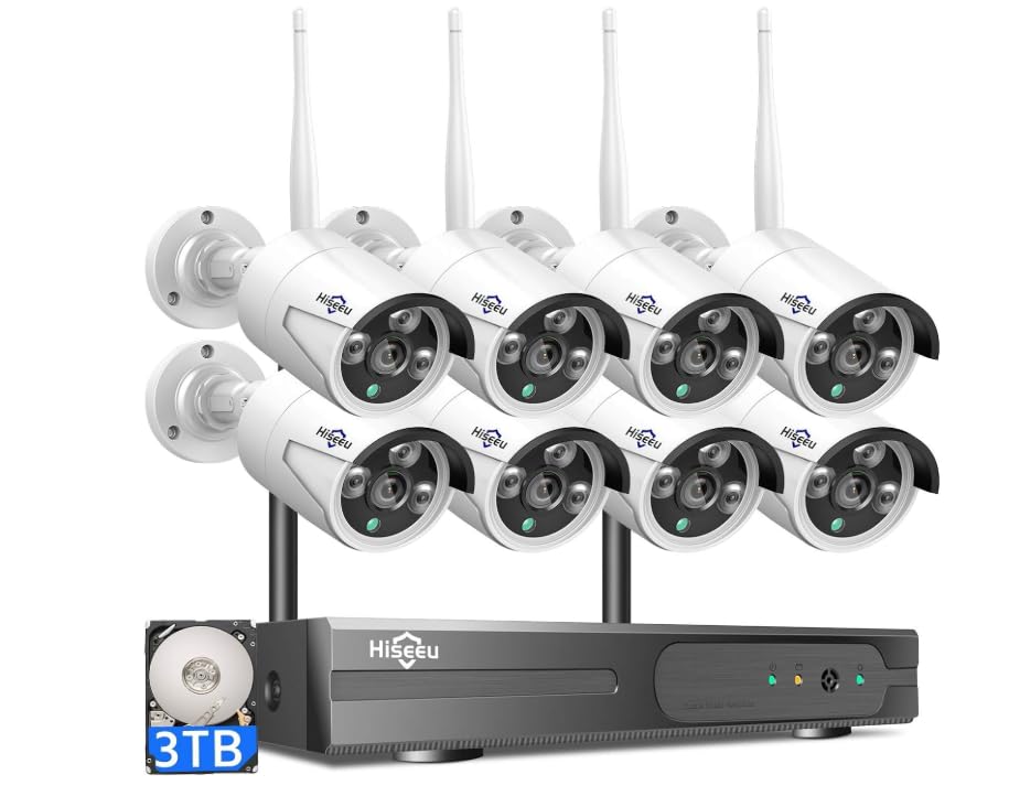 【16CH Expandable】Hiseeu Home Security Camera System, 24/7 Recording, Wired Plug-in Powered 8Pcs 5MP Outdoor Camera, 4K NVR Kit, Night Vision, IP66, Motion Detection, 3TB HDD, 2.4G/5G Wireless Pro WiFi customer photo 1