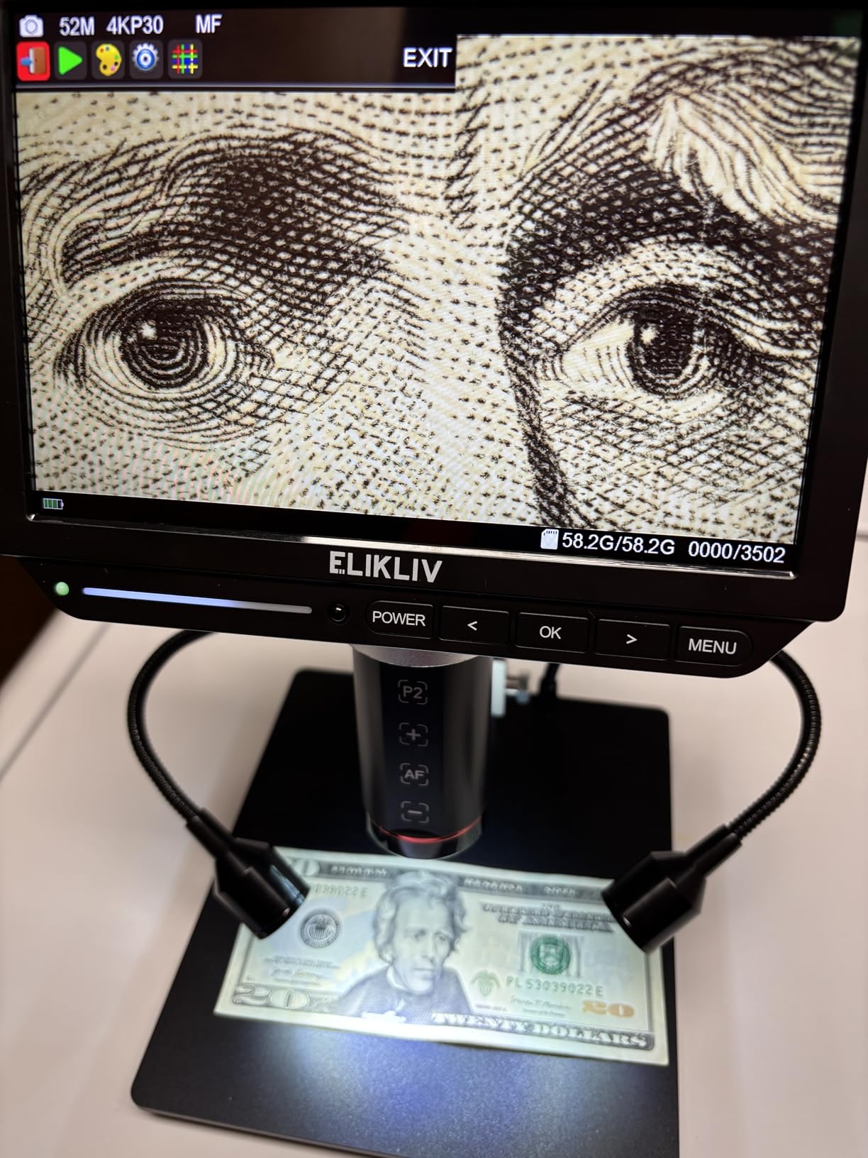 Elikliv Autofocus 4K Digital Microscope EM4K-AF, 52MP Soldering Microscope for PCB Repair, Coin Inspection & Watchmaking, 2000X Magnifier Scope, 8