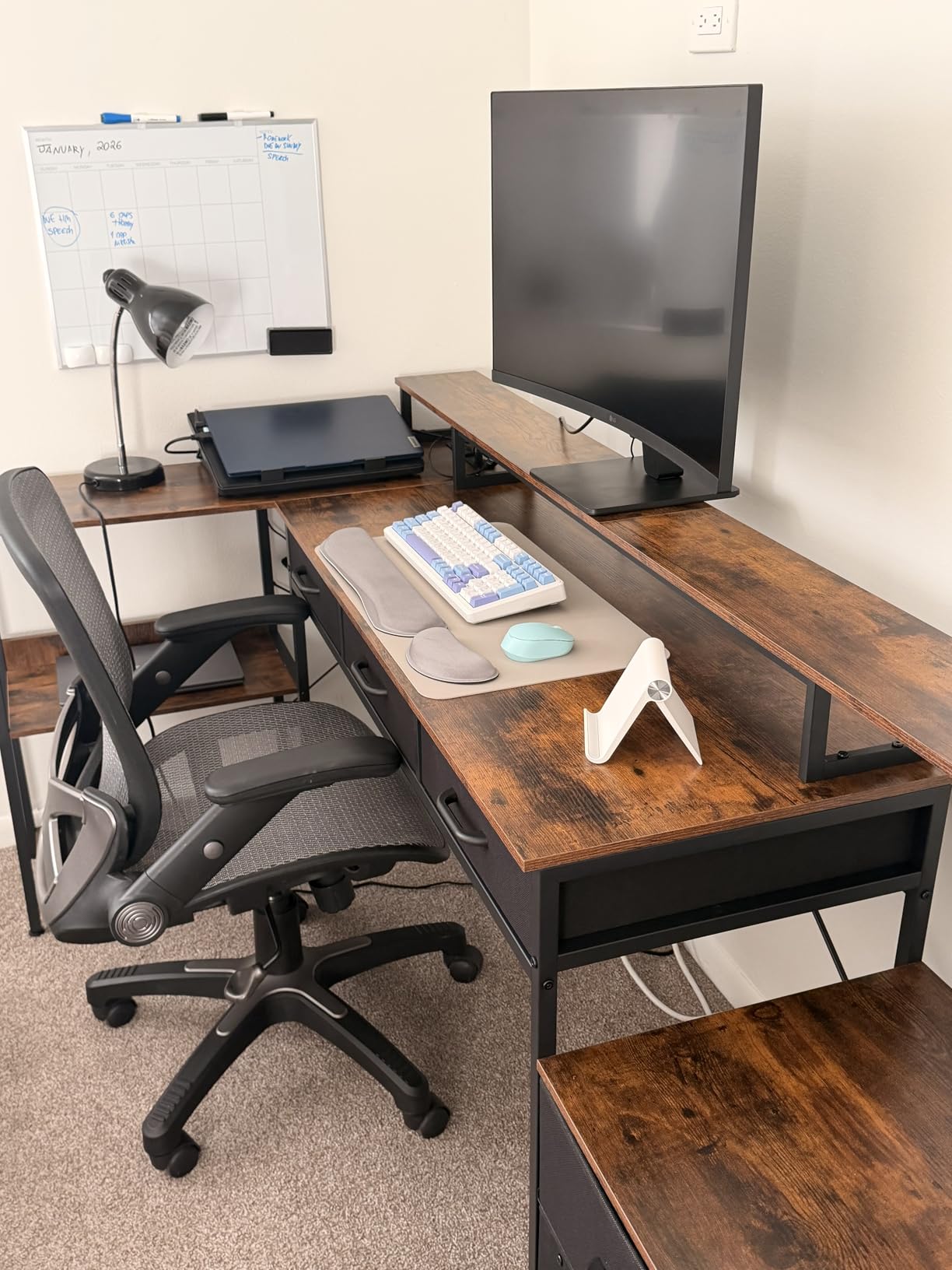 AODK L Shaped Desk with 5 File Drawers, 75