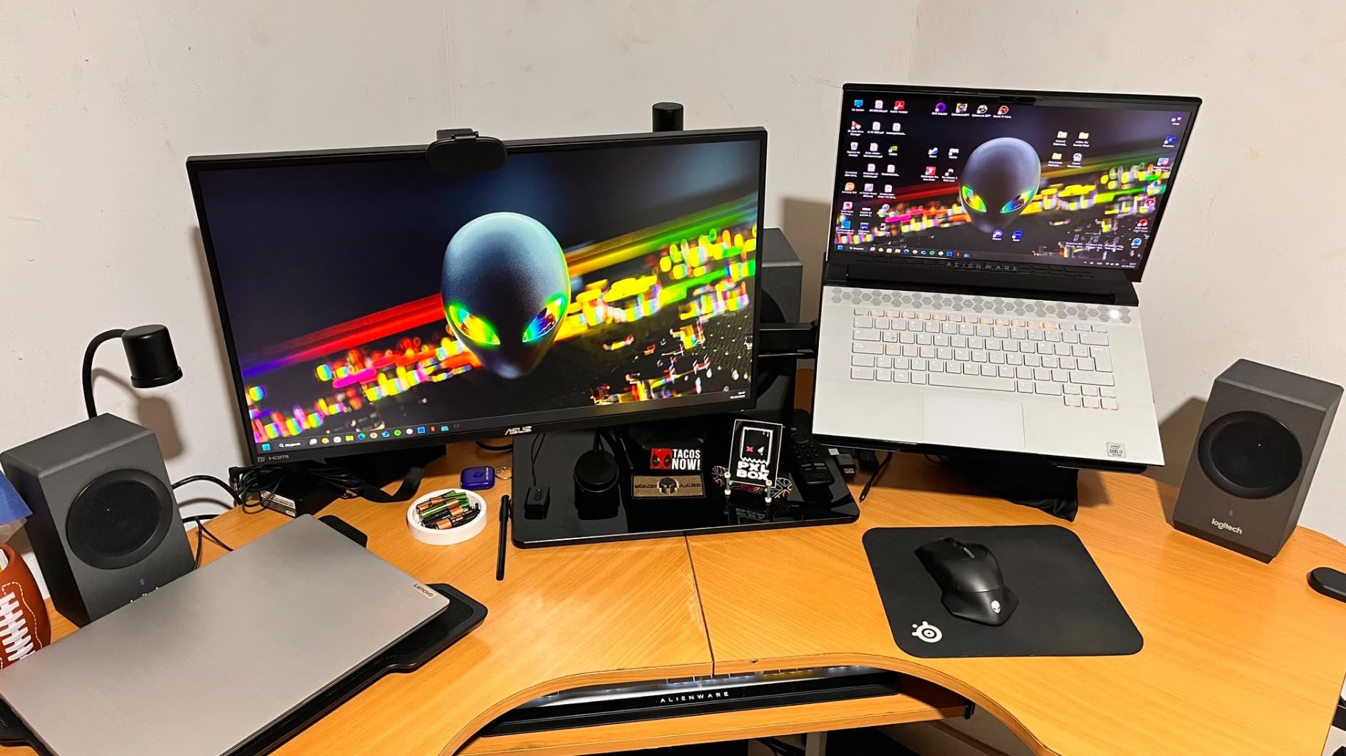 VIVO Freestanding Dual Computer Monitor and Laptop Combo Desk Stand with Glass Base, Fits up to 32 inch Monitors and 17 inch Laptops customer photo 2