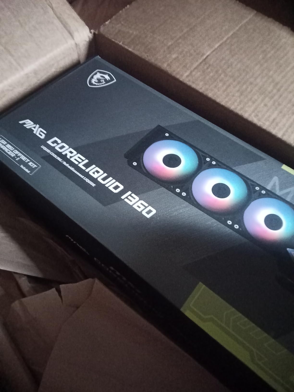 MSI MAG CoreLiquid I360 Black - AIO ARGB CPU Liquid Cooler - Infinity Mirror Design - UNI Bracket - 360mm Radiator - Triple 120mm ARGB PWM Fans - LGA 1700/1851 / AM5/AM4 Compatible customer photo 1