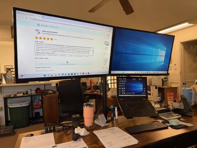 Dual Monitor Stand and Laptop Mount Fit Two 17 to 32 Inch Monitor and 10 to 17 Inch Laptop, Extra Tall Adjustable Stand customer photo 1