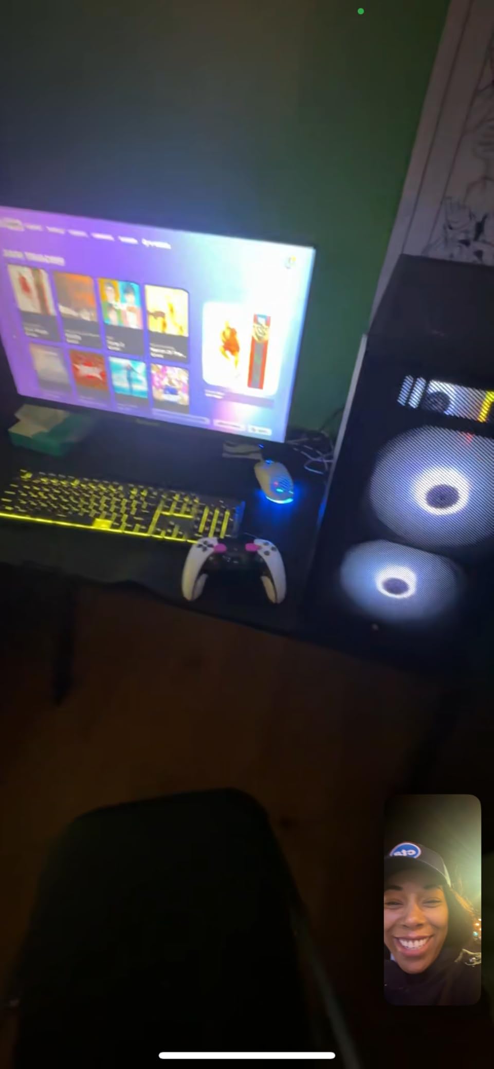 HLDIRECT 47 Inch Gaming Desk, Large Computer Gaming Desk Table with Cable Management, Ergonomic Carbon Fiber Gamer Table with Cup Holder & Headphone Hook & Mouse Pad customer photo 2