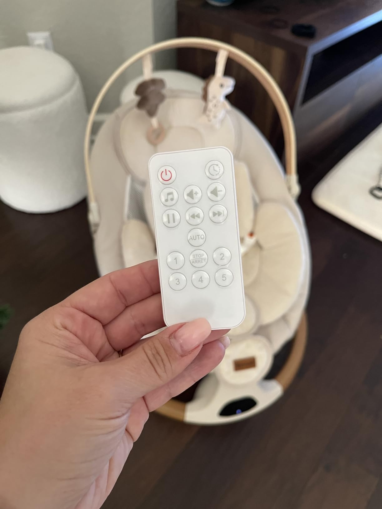 Baby Swings for Infants, Monamii Baby Swing, Bluetooth Infant Swing with Music Speaker, 5 Speeds and Remote Control, Indoor & Outdoor Use (Light Grey) customer photo 1