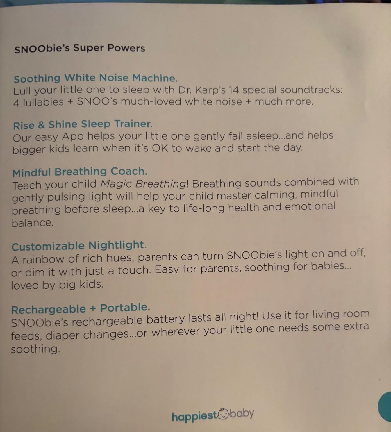 Happiest Baby SNOObie Smart White Noise Machine - Portable Baby Sound Machine with Night Light - 12 Soothing Sounds for Sleep Training customer photo 1