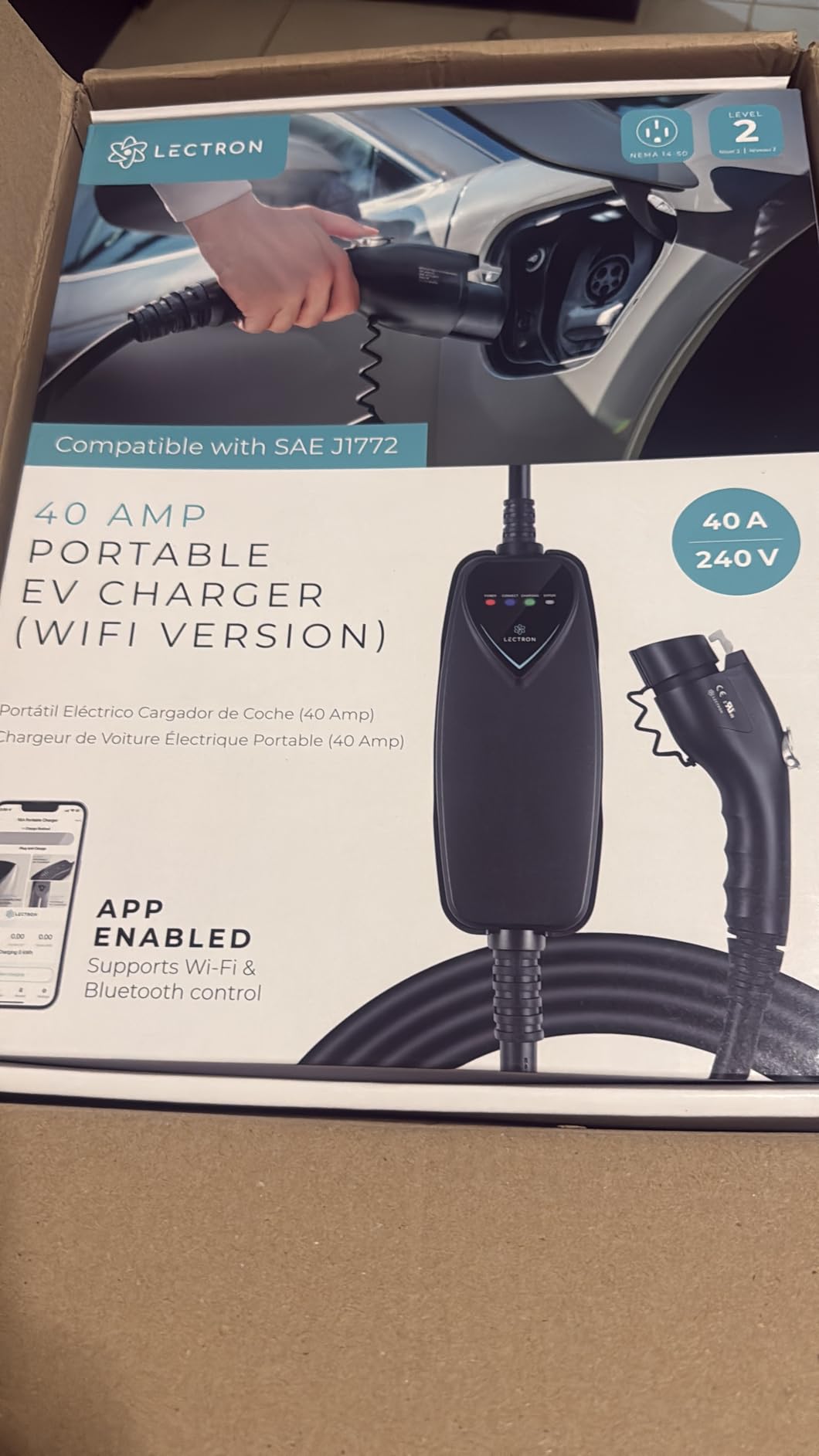Lectron Level 2 J1772 Charger (WiFi Version) - 240V, 40 Amp, NEMA 14-50 Plug, 16 ft Extension Cord customer photo 2