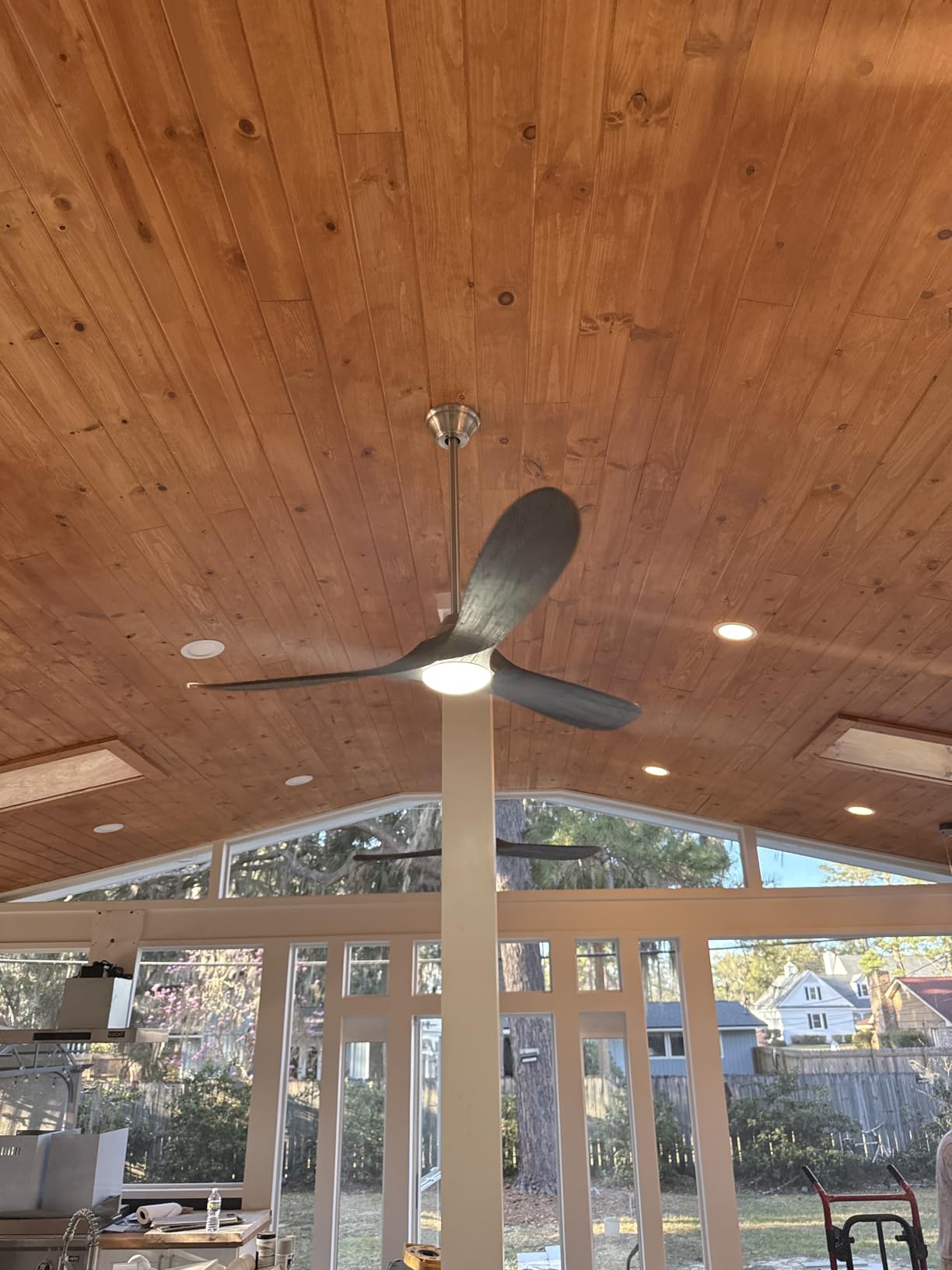52 Inch Smart Ceiling Fan with Lights, Outdoor Ceiling Fans for Patios Damp Rated, 3 Blades Propeller Walnut Wood Farmhouse Ceiling Fan customer photo 1