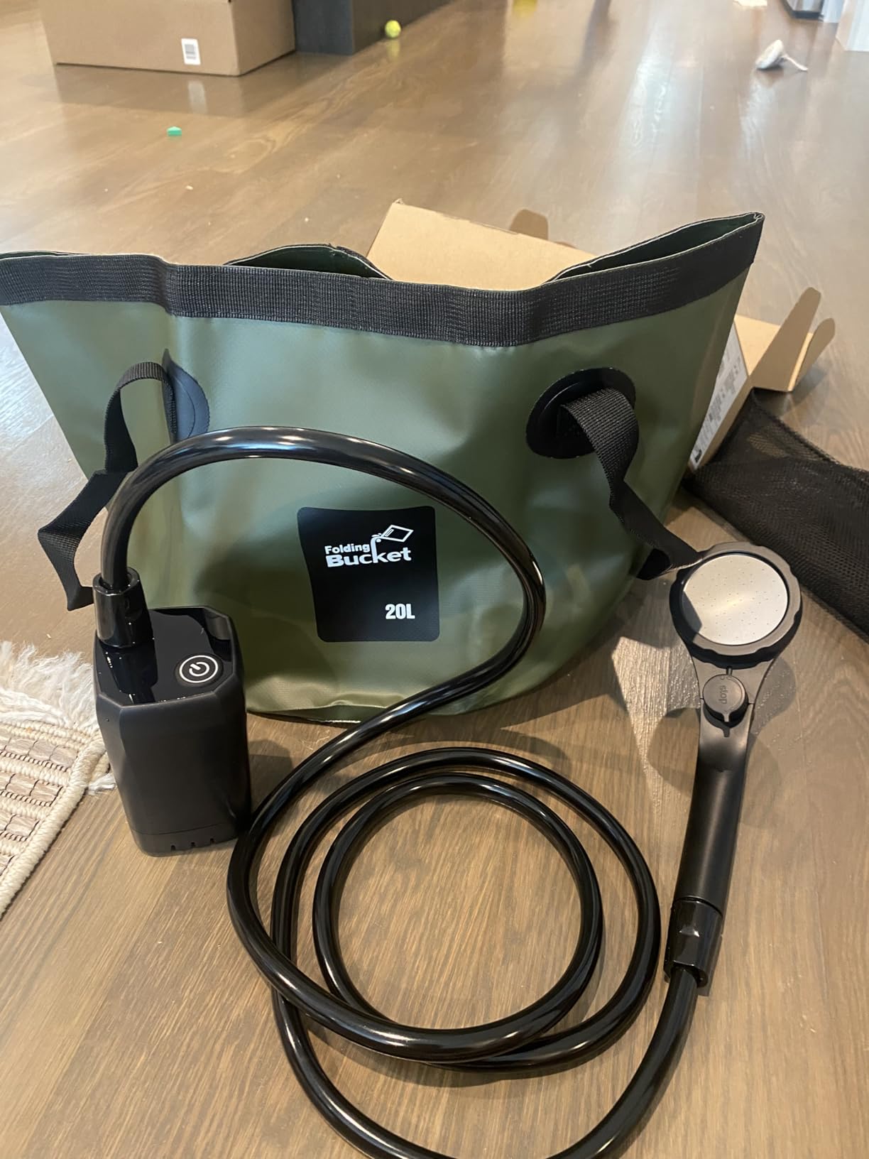 Portable Camping Shower, 6000mAh Rechargeable Shower Pump, Large Capacity Foldable Bucket, 6' 7