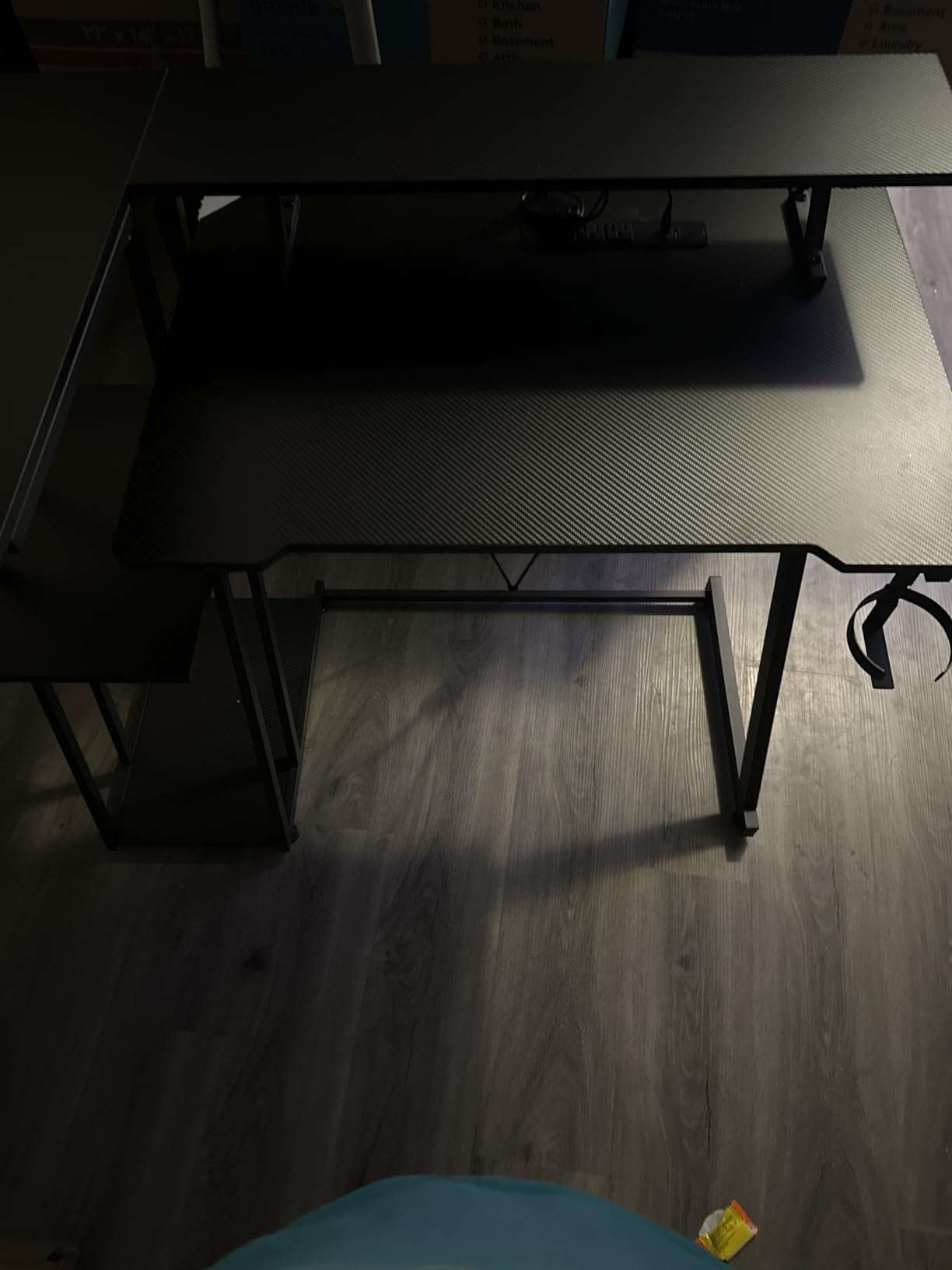 40 Inch Gaming Desk with Power Outlet & LED Lights, L Shaped Computer Gaming Table with 3 Tiers Storage Shelves, Corner Gamer Desk with Monitor Stand for Small Space customer photo 1