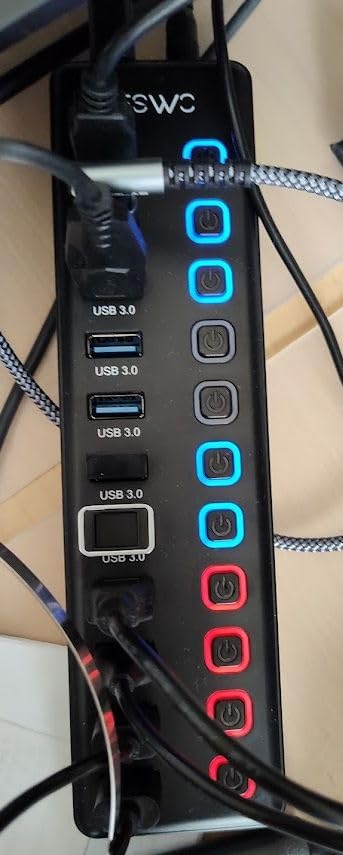 Powered USB Hub, JESWO 11 Port USB 3.0 Hub, 10 USB 3.0 Data Transfer Ports + 1 Smart Charging Port, USB Hub Powered with Individual LED On/Off Switches and 12V/3A Power Adapter customer photo 1