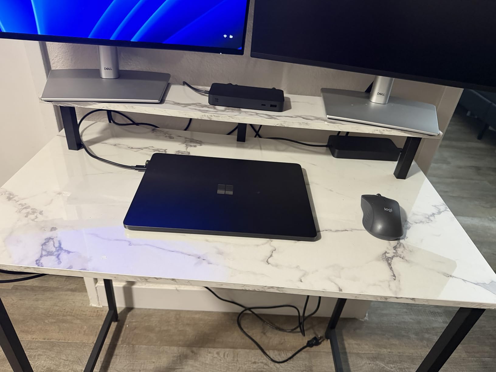 Pamray 32 Inch Small Computer Desk with Monitor Stand - Simple Office Desk with Headphone Hook for Small Spaces customer photo 2