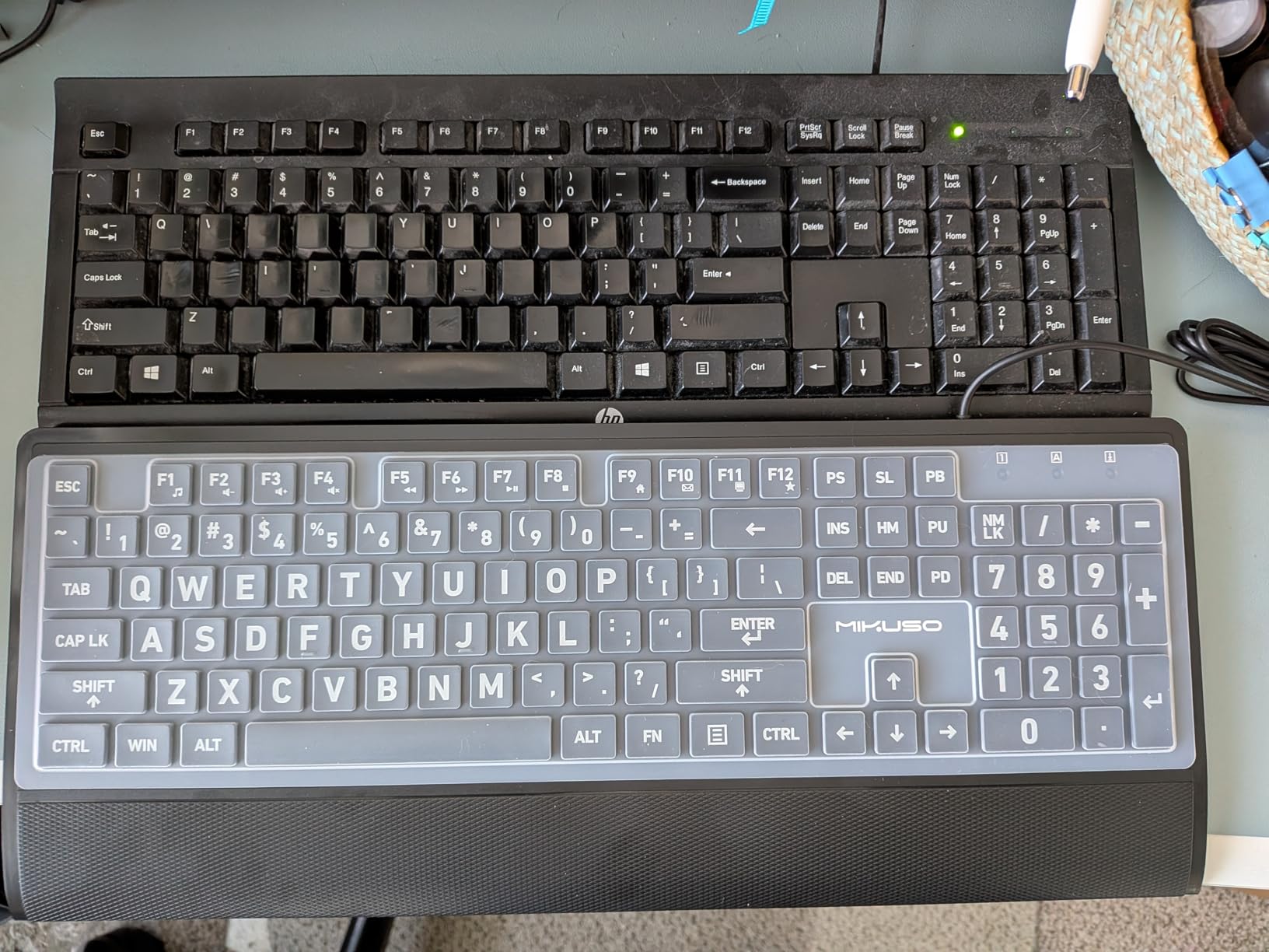 Large Print Computer Keyboard,High Contrast Big Letter Keyboard for Seniors Visually Impaired Low Vision,Laser Etched Non-Fade Keys,Wired USB Full Size with Wrist Rest Dust Cover for PC Windows customer photo 2