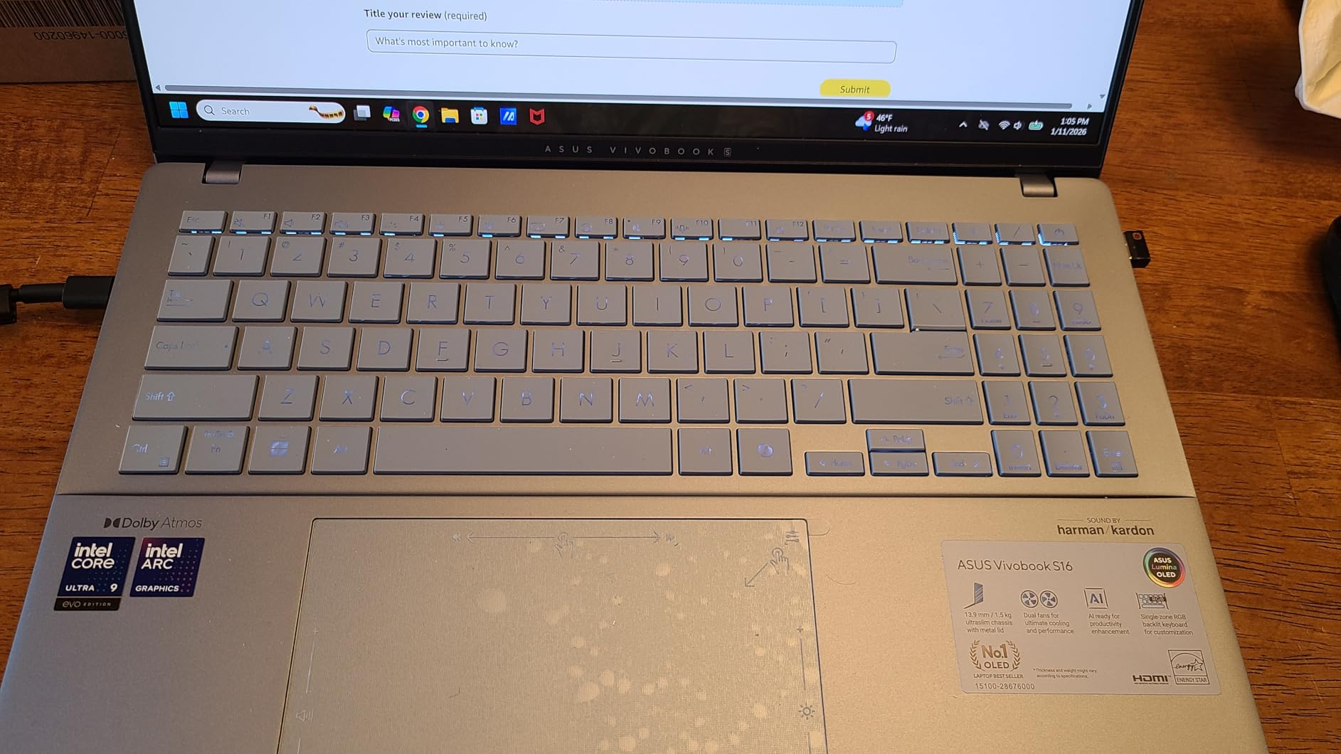 ASUS Vivobook S16 AI PC Laptop | 16 inch 2.8k OLED 120Hz | Intel Core Ultra 9 285H | 32GB RAM 2TB SSD | RGB Backlit for Creator Designer Business Professional Win11 Pro customer photo 1