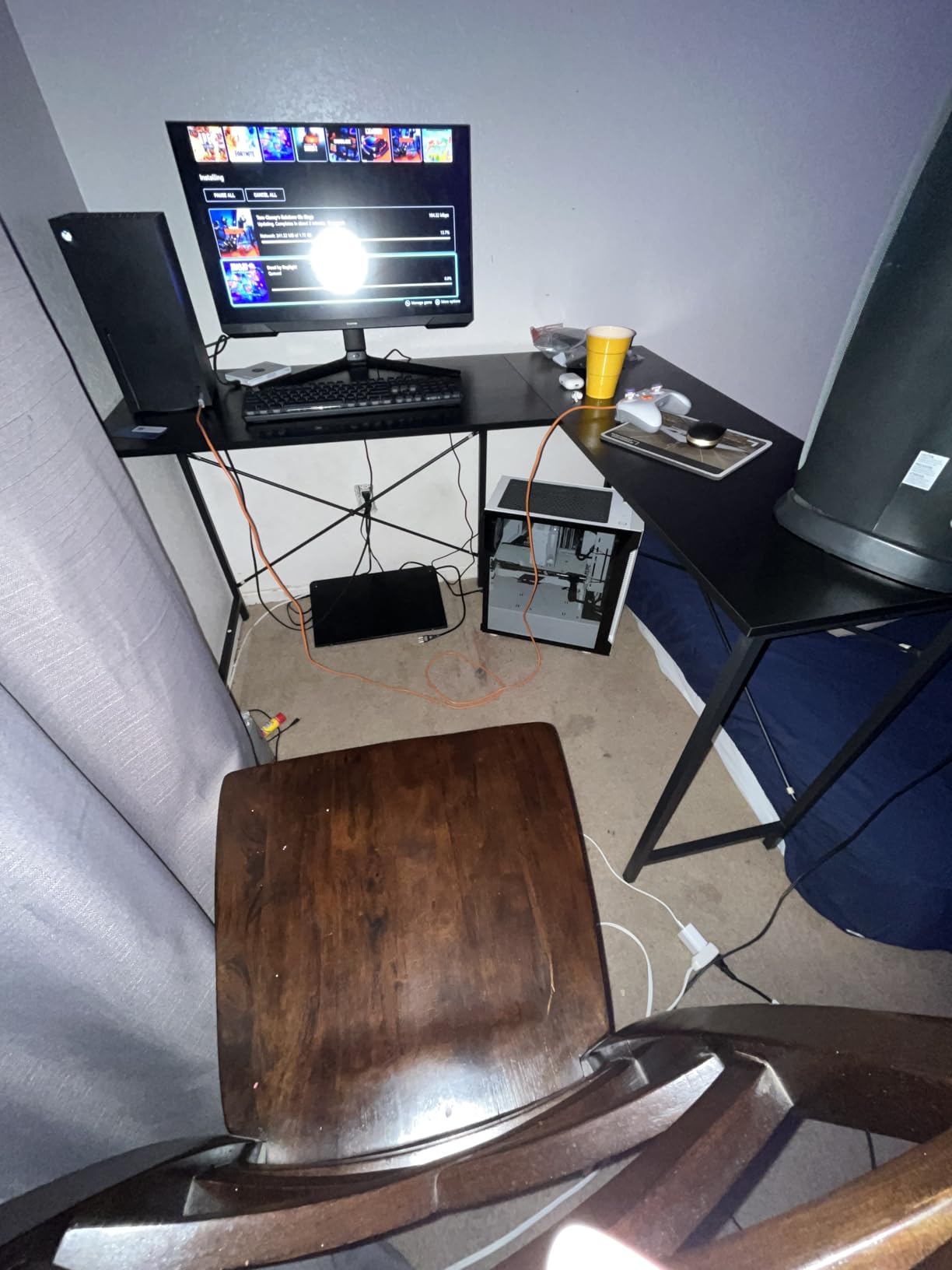 L Shaped Desk, 50 Inch Reversible Computer Desk Corner Gaming Table with CPU Stand & Storage Bag, Sturdy Metal Frame PC Workstation for Home Office customer photo 2