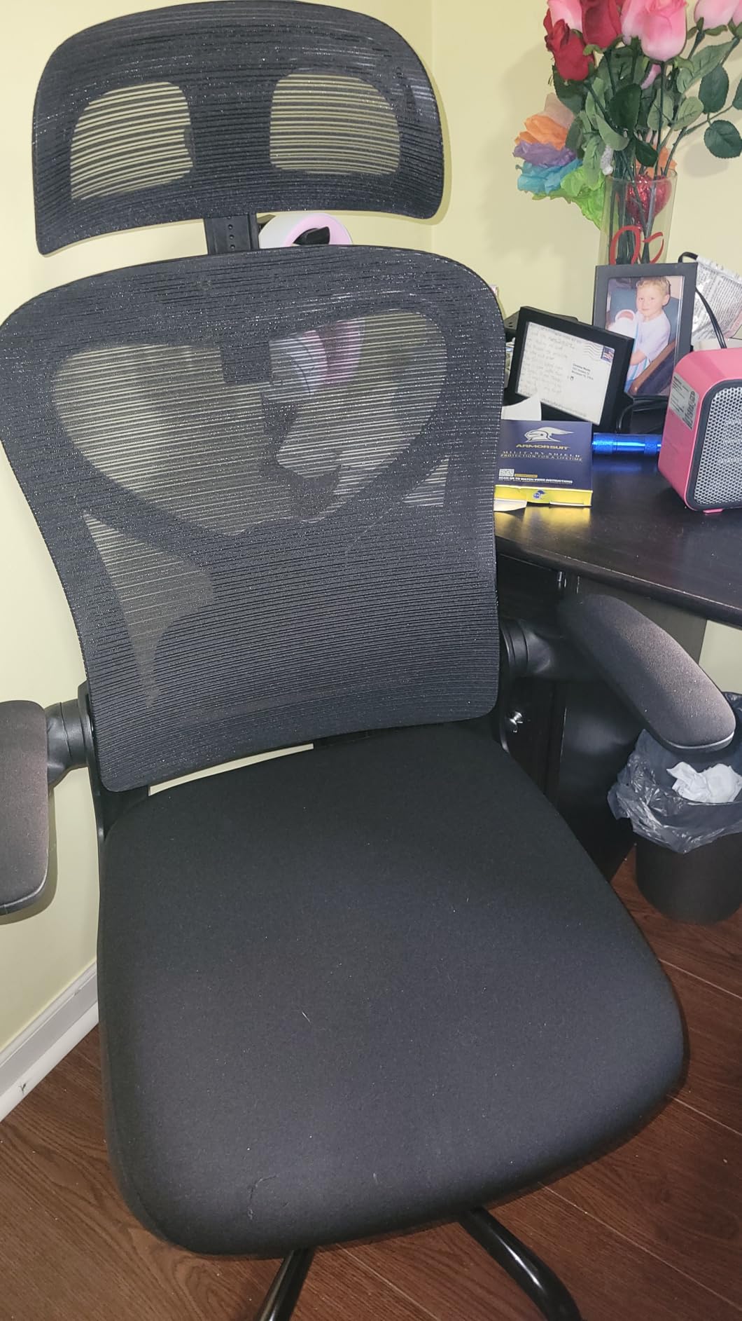 Office Chair for Back & Neck Pain Relief, Virgin Foam Seat, 2D Adjustable Lumbar & 3D Headrest, Flip-Up Armrests, Tilt & Rock for Relaxation, Black/Carbon Fiber customer photo 1