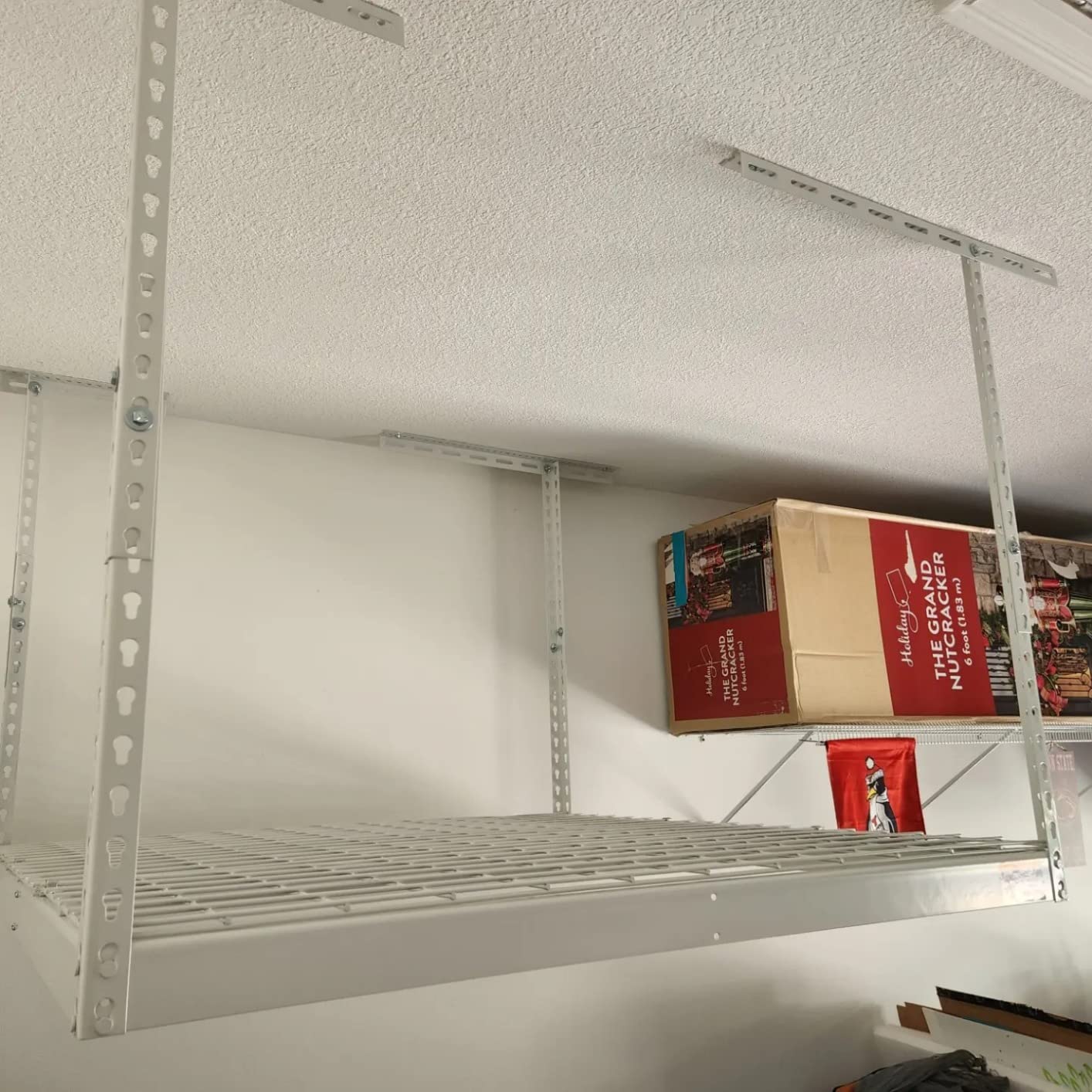 SafeRacks Overhead Garage Storage Rack - Heavy Duty Racks for Garage with 250 lb Capacity, Easy Garage Shelving, Adjustable Storage Rack, Ceiling Mount Storage Shelves 4x4 White (24