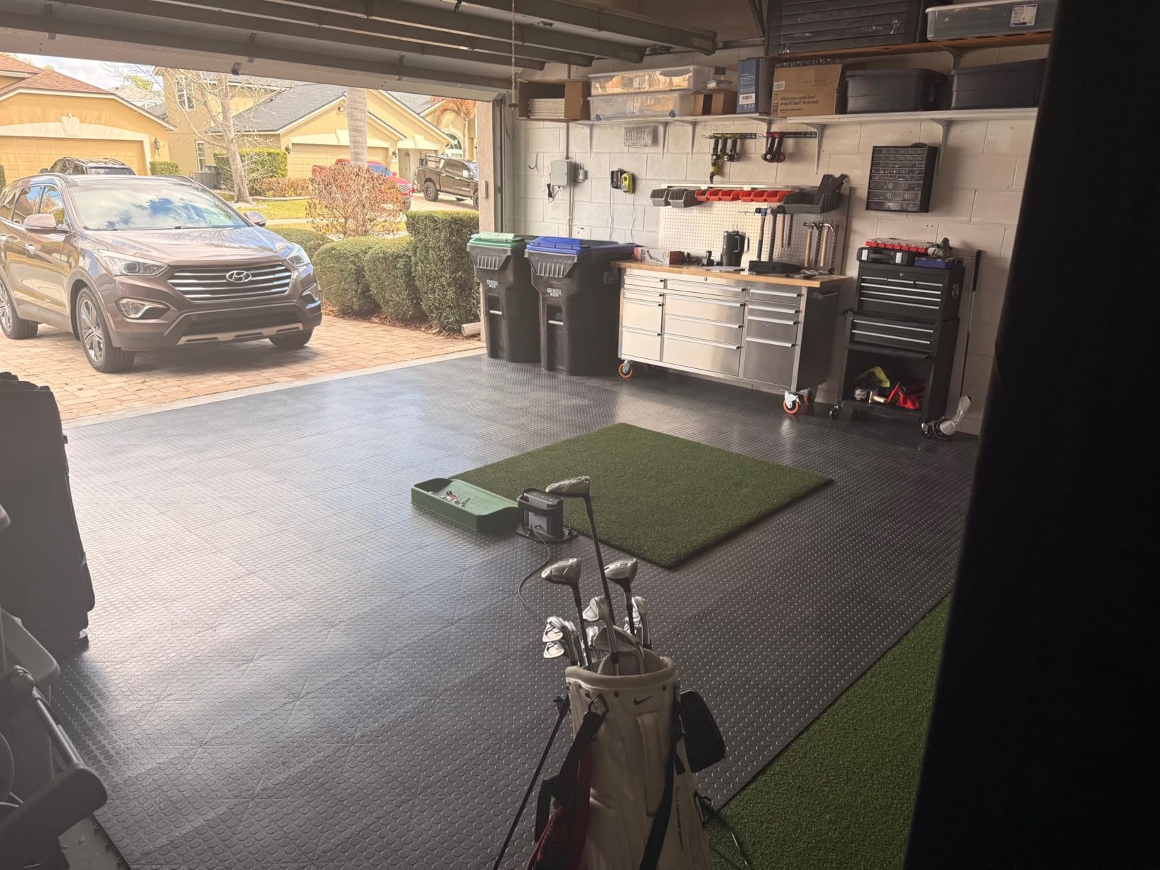 Big Floors GarageDeck Garage Floor Tiles, Interlocking Garage Flooring, Coin Pattern Non-Slip Heavy-Duty Copolymer Modular Tile (Black, 24 Pack of 12 x 12