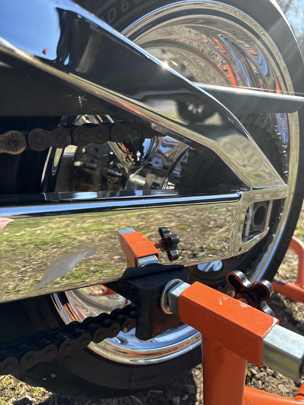 GRAND PITSTOP Motorcycle Stand, Paddock Lift Stand for Rear Wheel with Fork & Swingarm Spool, Weight Capacity 529 lbs/240 Kgs, Dismantable Stand, for Honda Kawasaki Suzuki Motorcycles, Orange customer photo 2