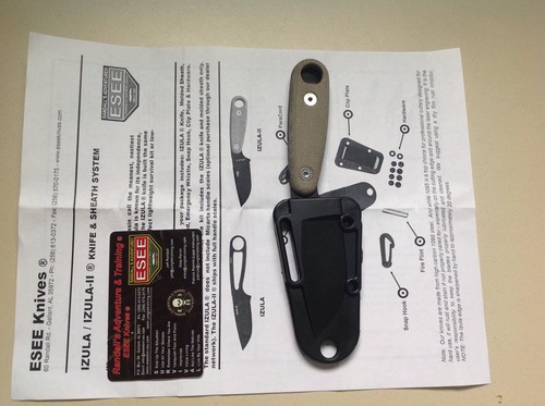 ESEE Knives Izula-II Fixed Blade Knife, w/Micarta Handle, Molded Sheath, & Clip Plate (Black Oxide) customer photo 1
