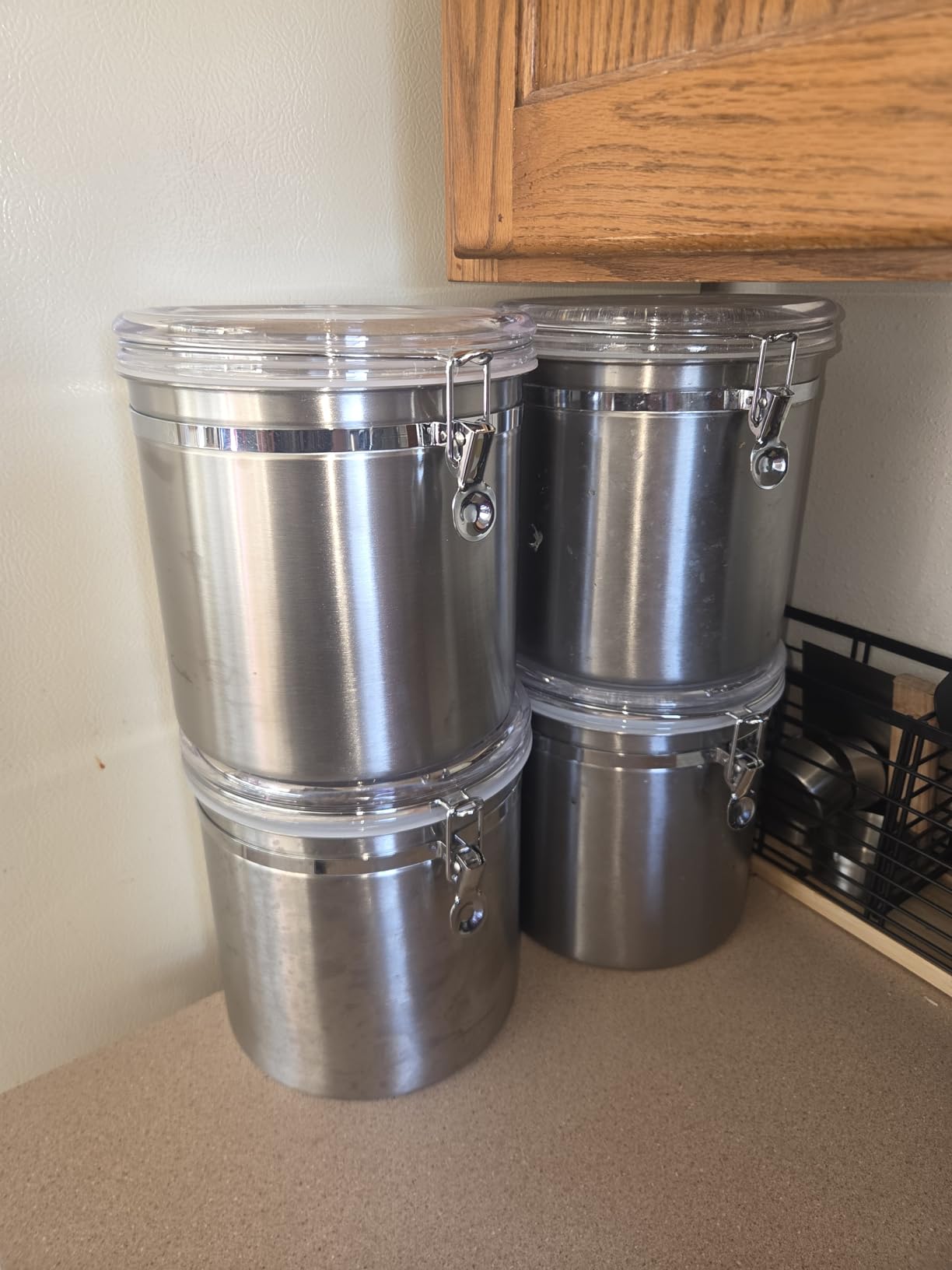 ENLOY 165oz Stainless Steel Airtight Canister for Kitchen - Large Flour Coffee Bean Tea Cereal Sugar Cookie Metal Food Storage Canisters with Clear Lid and Sturdy Locking Clamp customer photo 2