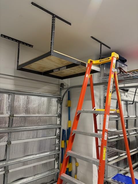 MonsterRax 4x8 Overhead Garage Storage Rack Frame Kit - Hanging Storage Shelves, Garage Ceiling Storage Rack System, Ceiling Shelving - (Hammertone, Adjustable 18