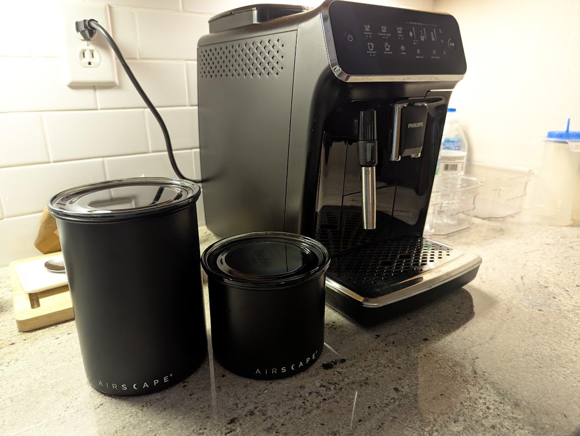 Planetary Design Airscape Stainless Steel Coffee Canister | Food Storage Container | US Patented Inner Plunger Lid REMOVES Excess Oxygen (Small, Matte Black) customer photo 1