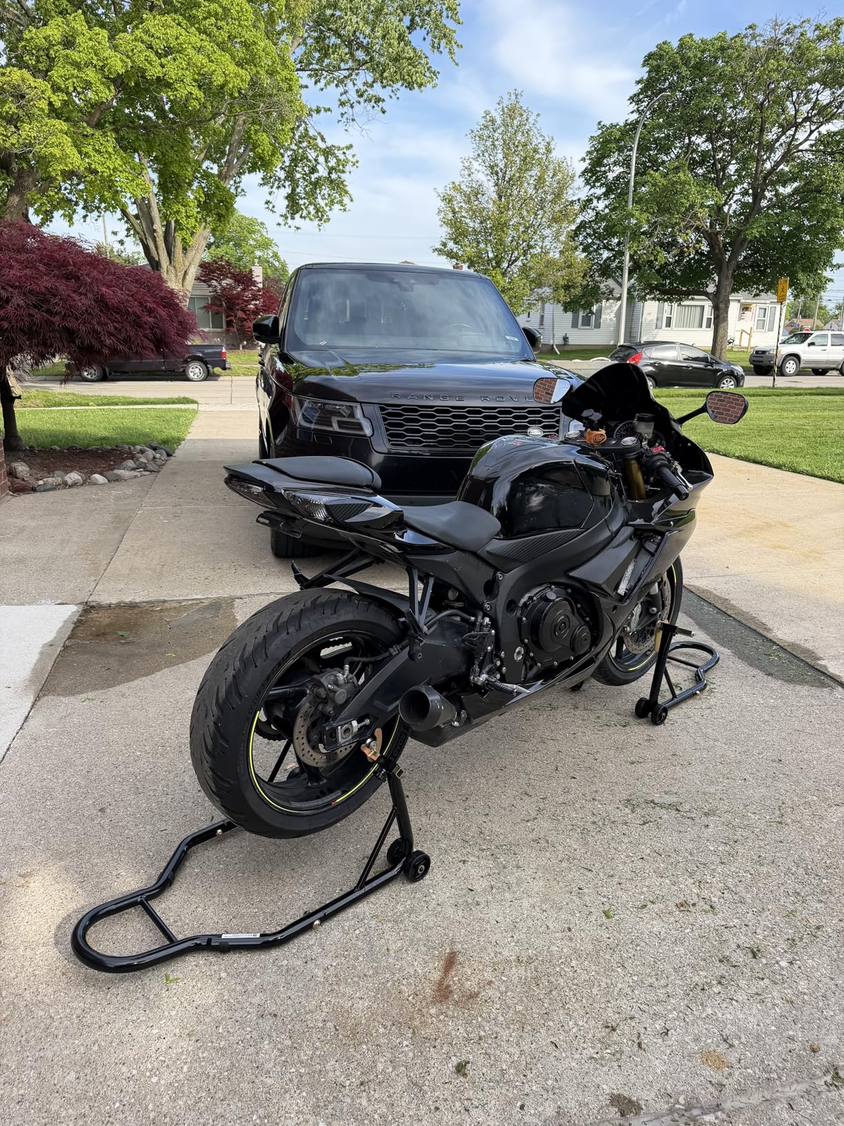 SPECSTAR Motorcycle Stand, 441 Lbs Capacity Rear Wheel Lift with U+L Adjustable Swingarm Spool, Heavy Duty Paddock Stand fit for BMW Suzuki Yamaha Honda Kawasaki, Black customer photo 1
