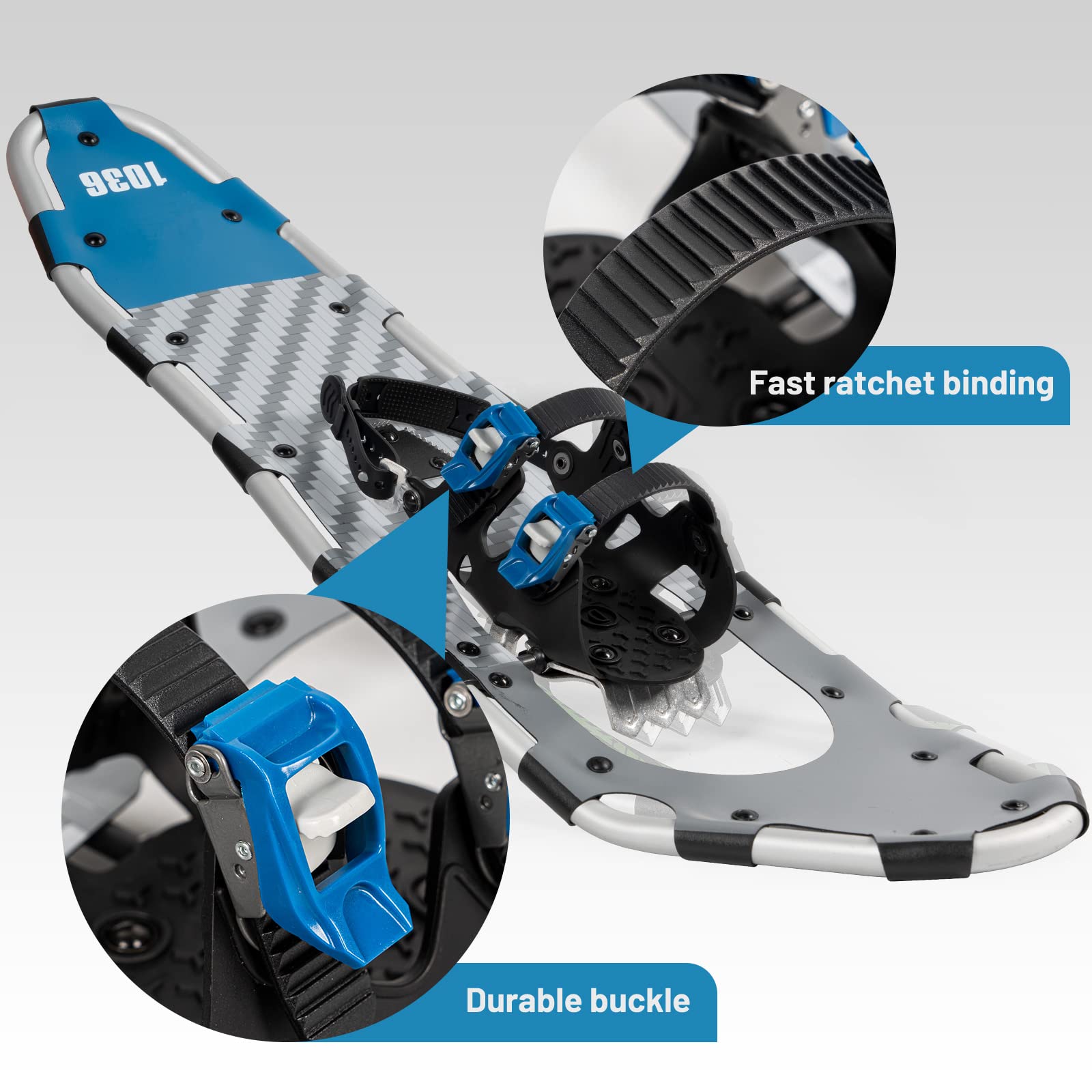 G2 30/36 Inches Light Weight Snowshoes Set with Trekking Poles, Anti-Slip Sole, Fast Ratchet Binding, for Women Men Youth (Blue/Green) customer photo 2