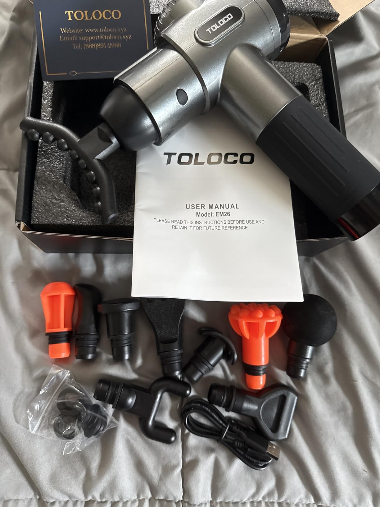 TOLOCO Massage Gun, Deep Tissue Back Massage for Athletes for Pain Relief, Percussion Massager with 10 Massages Heads & Silent Brushless Motor, Fathers Day Dad Gifts, Carbon customer photo 1