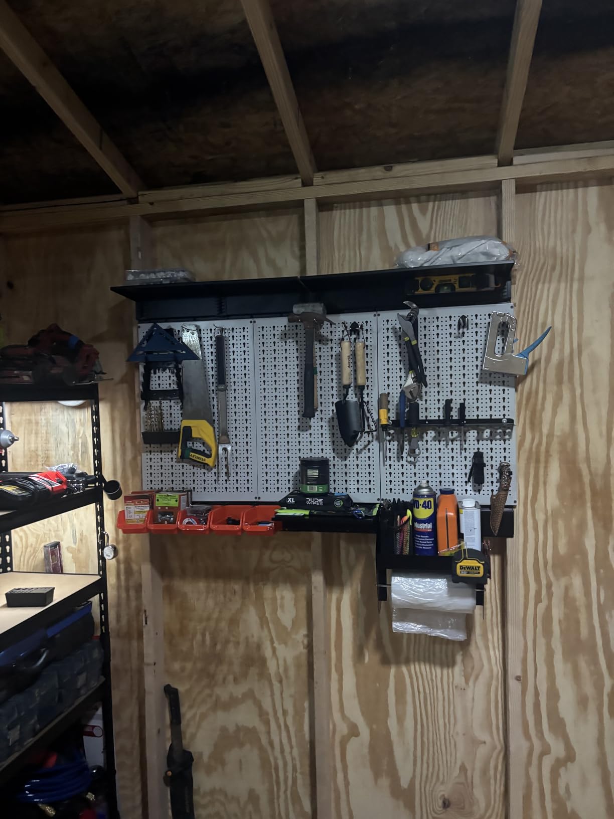 TORACK Metal Pegboard Wall Organizer 4ft Wide, Tool Storage Pegboard System for Garage with Accessories, Wall Mount Storage Bins, Shelves, Peg Board Tool Organizer Kit for Workbench (Black) customer photo 1