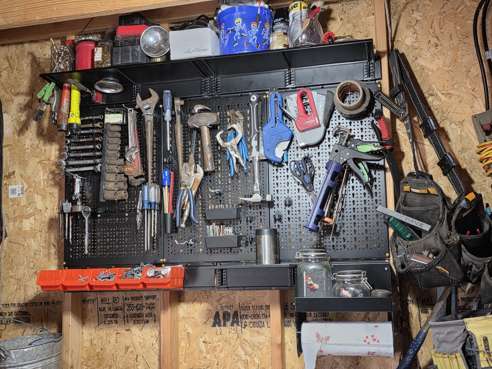 TORACK Metal Pegboard Wall Organizer 4ft Wide, Tool Storage Pegboard System for Garage with Accessories, Wall Mount Storage Bins, Shelves, Peg Board Tool Organizer Kit for Workbench (Black) customer photo 2