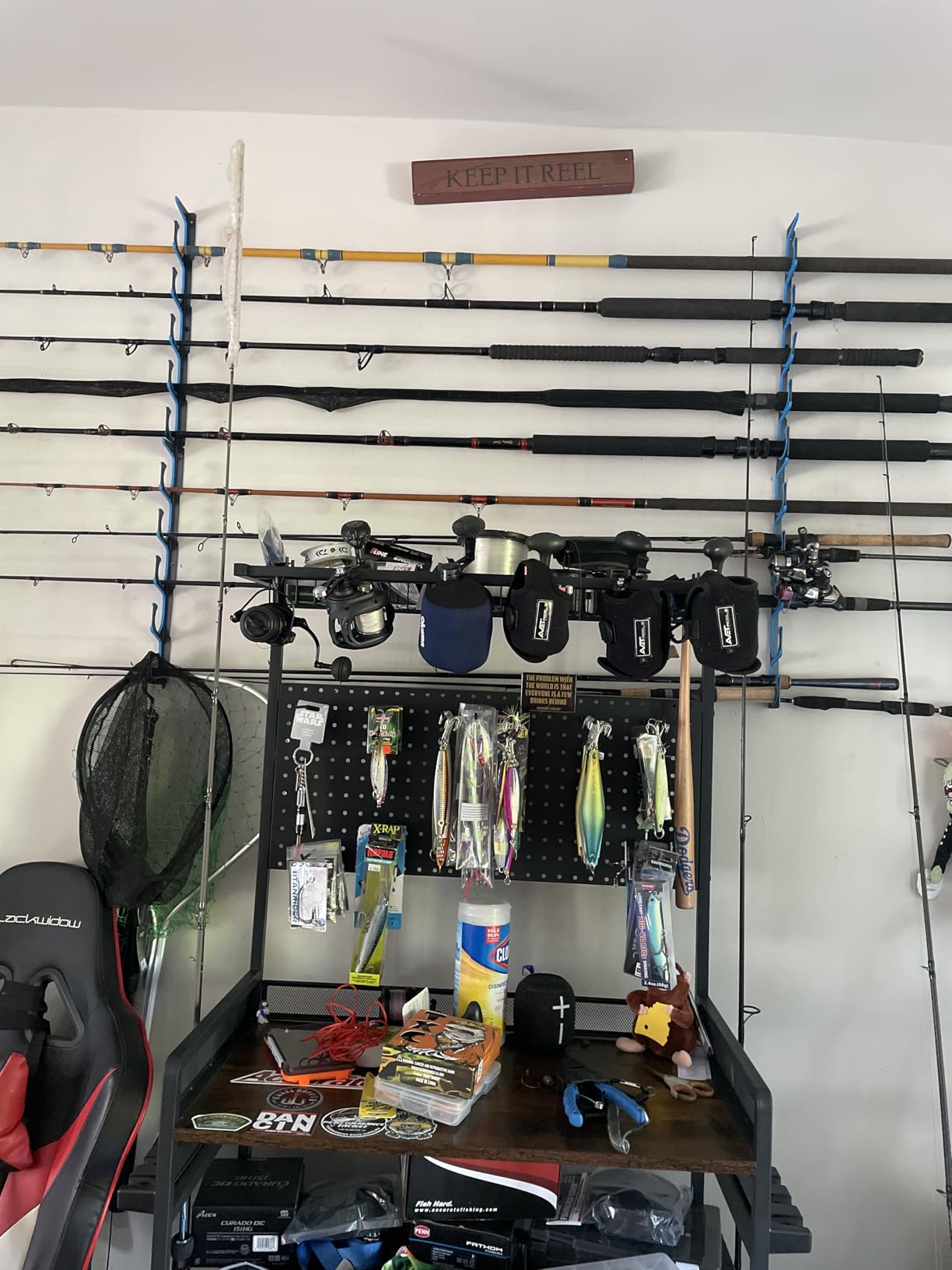PLUSINNO H5 Horizontal Fishing Rod/Pole Holders for Garage, Wall Ceiling Mounted Fishing Rod Holder, Aviation Aluminum Fishing rod rack Holds up to 5/10/20 Rod or Combos Fishing Gear and Gifts for Men customer photo 1