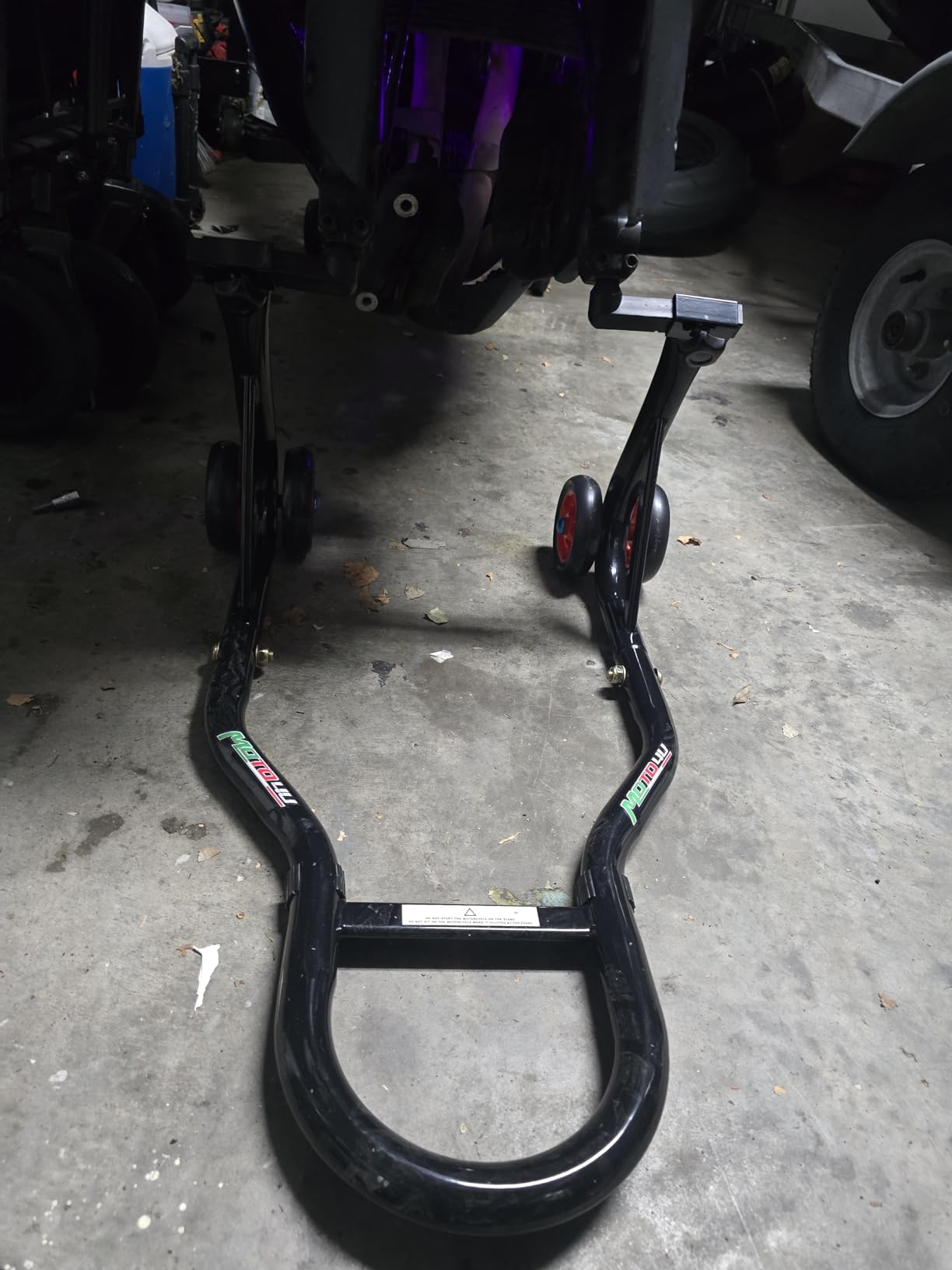 MOTO4U Motorcycle Front & Rear Stand, Front Rear Combo Stand Universal Wheel Lift Stand Swingarm Spool Lift Stand Paddock Stand (Red Wheel) customer photo 1