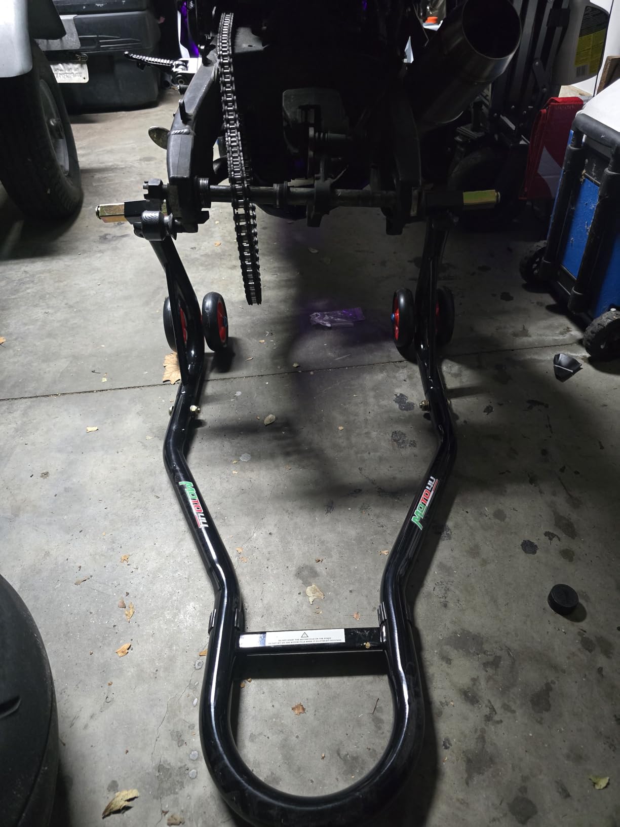 MOTO4U Motorcycle Front & Rear Stand, Front Rear Combo Stand Universal Wheel Lift Stand Swingarm Spool Lift Stand Paddock Stand (Red Wheel) customer photo 2