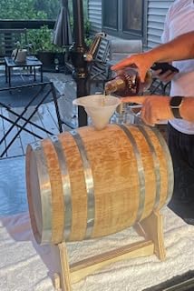 2 Liter Oak Aging Barrel (Distillery Series - Steel Hoops, Unvarnished) with Wood Stand, Bung and Spigot - 2L Charred Bourbon Whiskey Barrels For The Home Brewer, Distiller, Wine Maker, Cocktail Aging customer photo 1