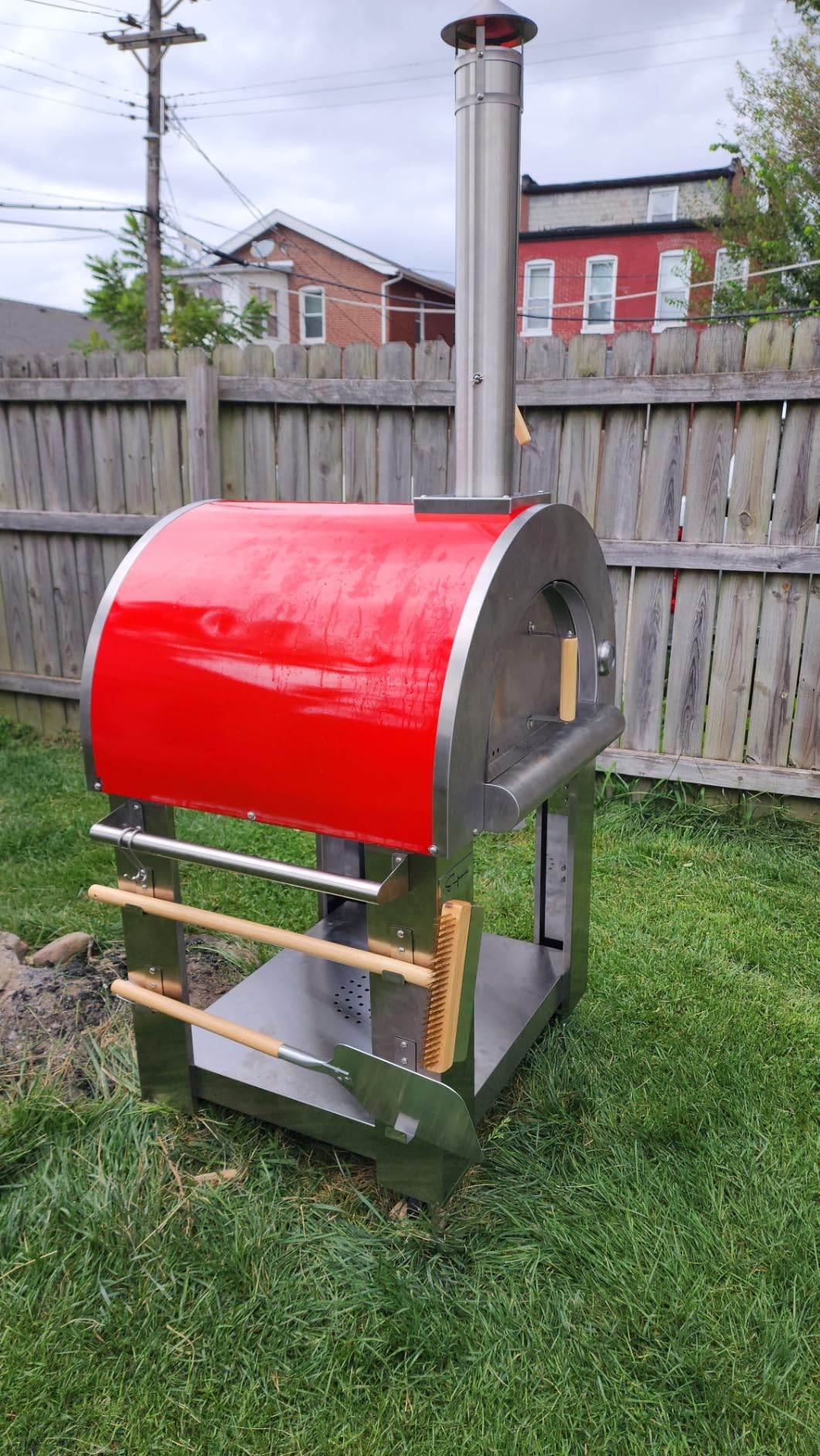 Pizza Oven, Wood Fire Pizza Oven for Outside Kitchen, Pizza Maker Oven Grill for Camping Backyard Party, 38.6 Inch, Silver customer photo 2