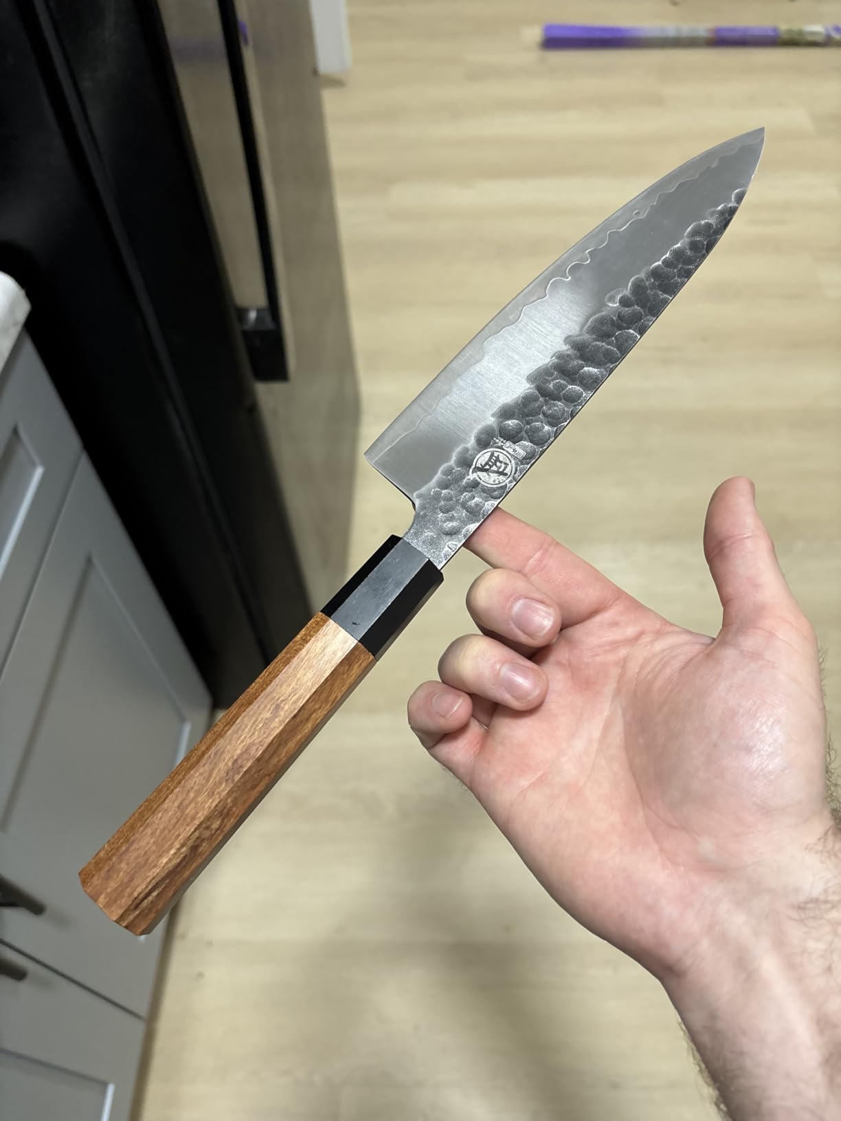 MITSUMOTO SAKARI Japanese Chef's Knife Set 4 Pcs, Professional Hand Forged Kitchen Chef Knife Set, High Carbon Ultra Sharp Cooking Chefs Knife Set (Rosewood Handle & Sandalwood Box) customer photo 1