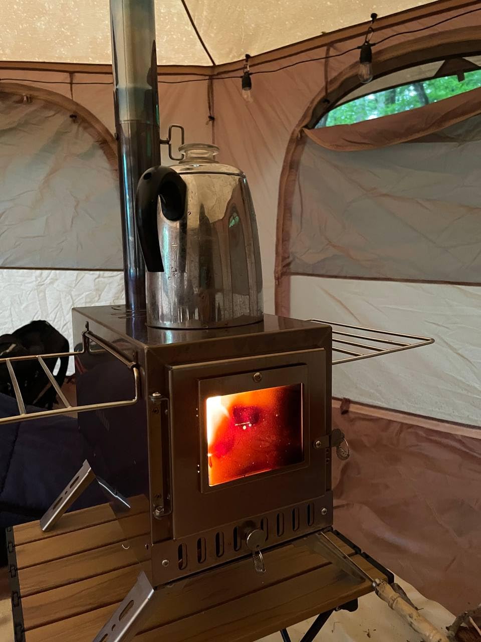 Hot Tent Stove, unho Wood Burning Stove, Portable Wood Stove with 6 Stainless Chimney Pipes for Outdoor Heating & Cooking, Ice Fishing, Hunting, Winter Warmth customer photo 1