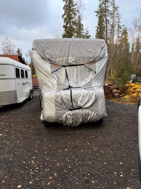 FRUNO Oxford Fabric Teardrop Travel Trailer Cover Fits 10'-12' Waterproof Rip-Resistant Anti-UV Camper Cover for Winter Snow with 2 Tire Covers customer photo 2