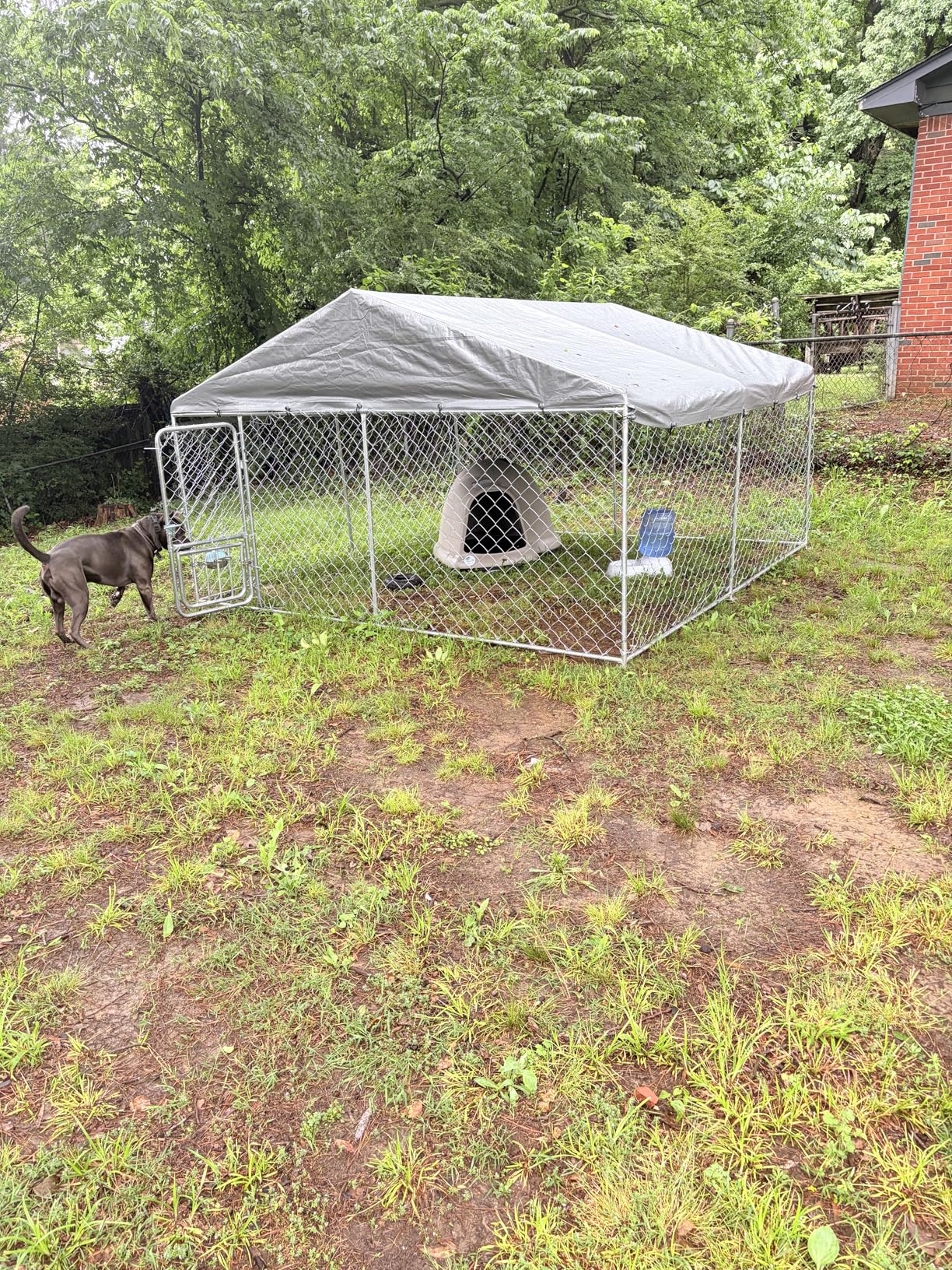 YITAHOME 14.8'x14.8' Large Outdoor Dog Kennel with Rotating Feeder Bowls, Outdoor Dog Enclosure with Roof, Heavy Duty Dog Cage for Large Dogs customer photo 1
