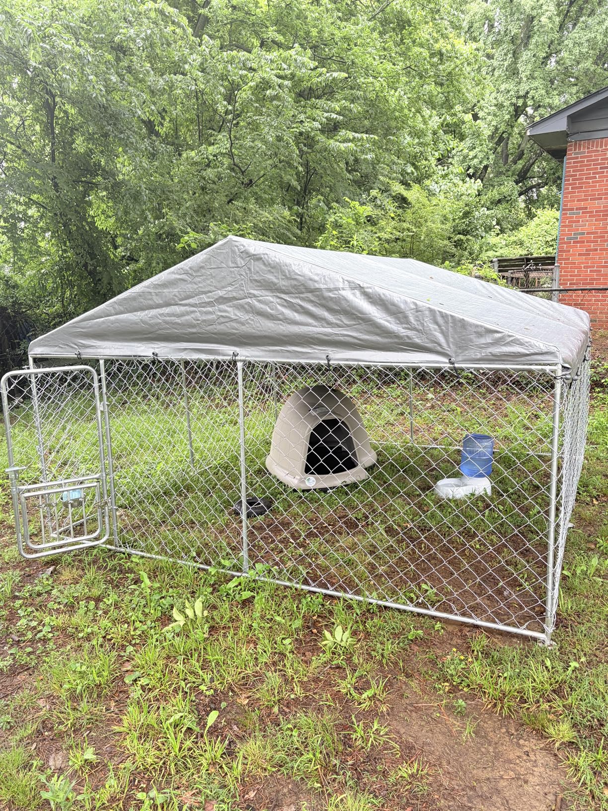 YITAHOME 14.8'x14.8' Large Outdoor Dog Kennel with Rotating Feeder Bowls, Outdoor Dog Enclosure with Roof, Heavy Duty Dog Cage for Large Dogs customer photo 2