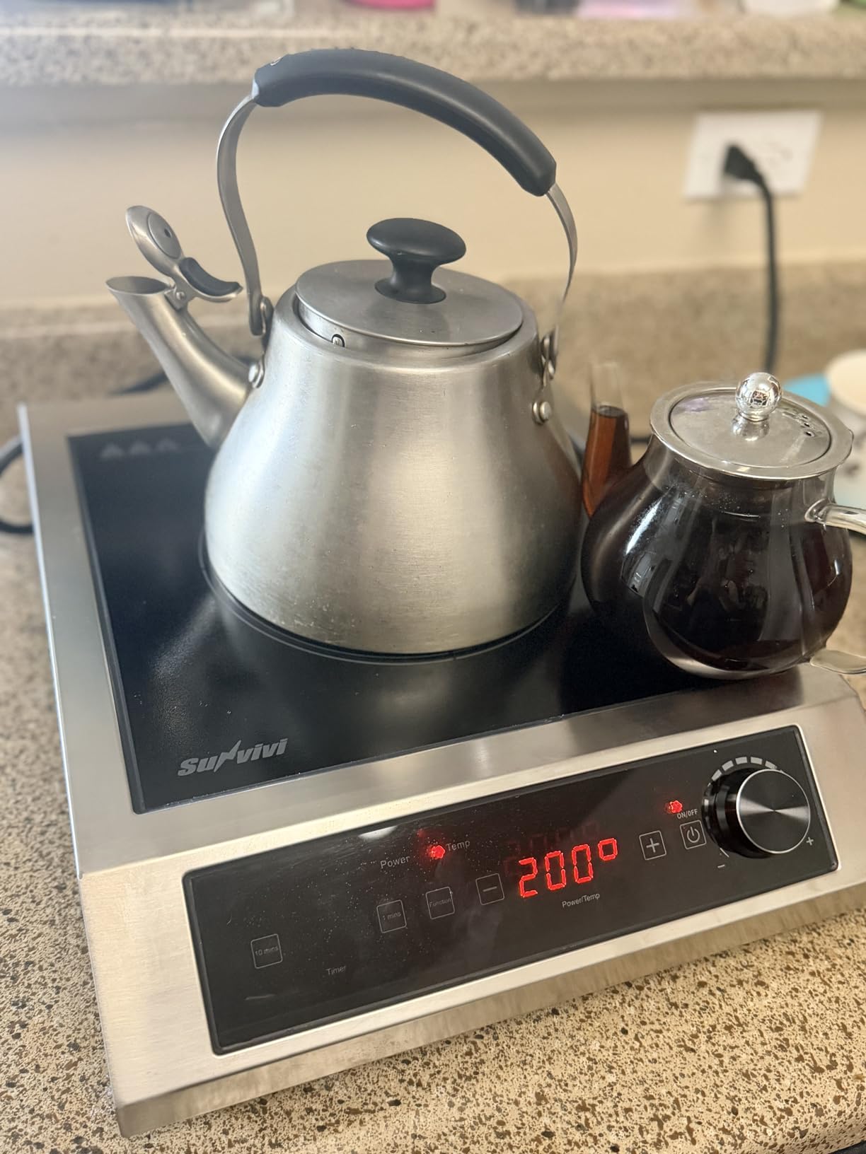 Sunvivi Portable Induction Cooktop: 2 Burners in 1, Commercial-Grade Electric Countertop Stove with LED Touchscreen, 8 Power Levels & Precise Temp Control (176°F-518°F), Independent Timer, Black customer photo 1