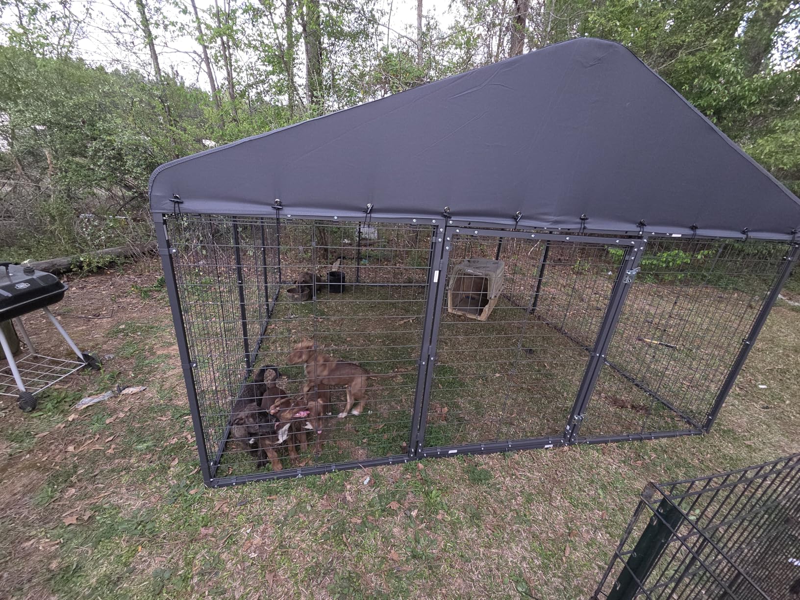 10x10x6 FT Large Dog Kennel Outdoor, Heavy Duty Dog Run with Waterproof Roof, Anti-Rust Galvanized Steel Dog Cage with Feeding Door, Dog Pen Enclosure with Double Locks for Outside customer photo 2