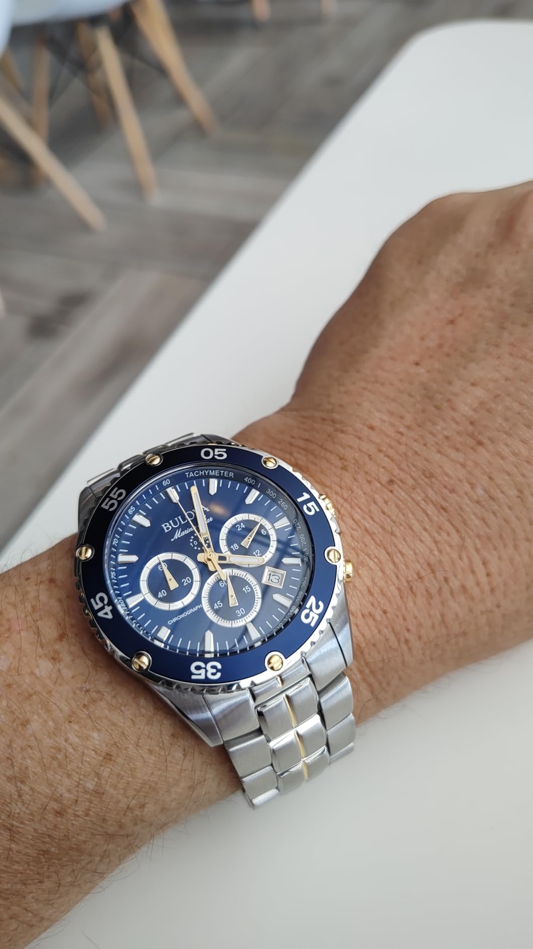 Bulova Men's Marine Star Two-Tone Stainless Steel Chronograph Quartz Watch, Blue Dial customer photo 2